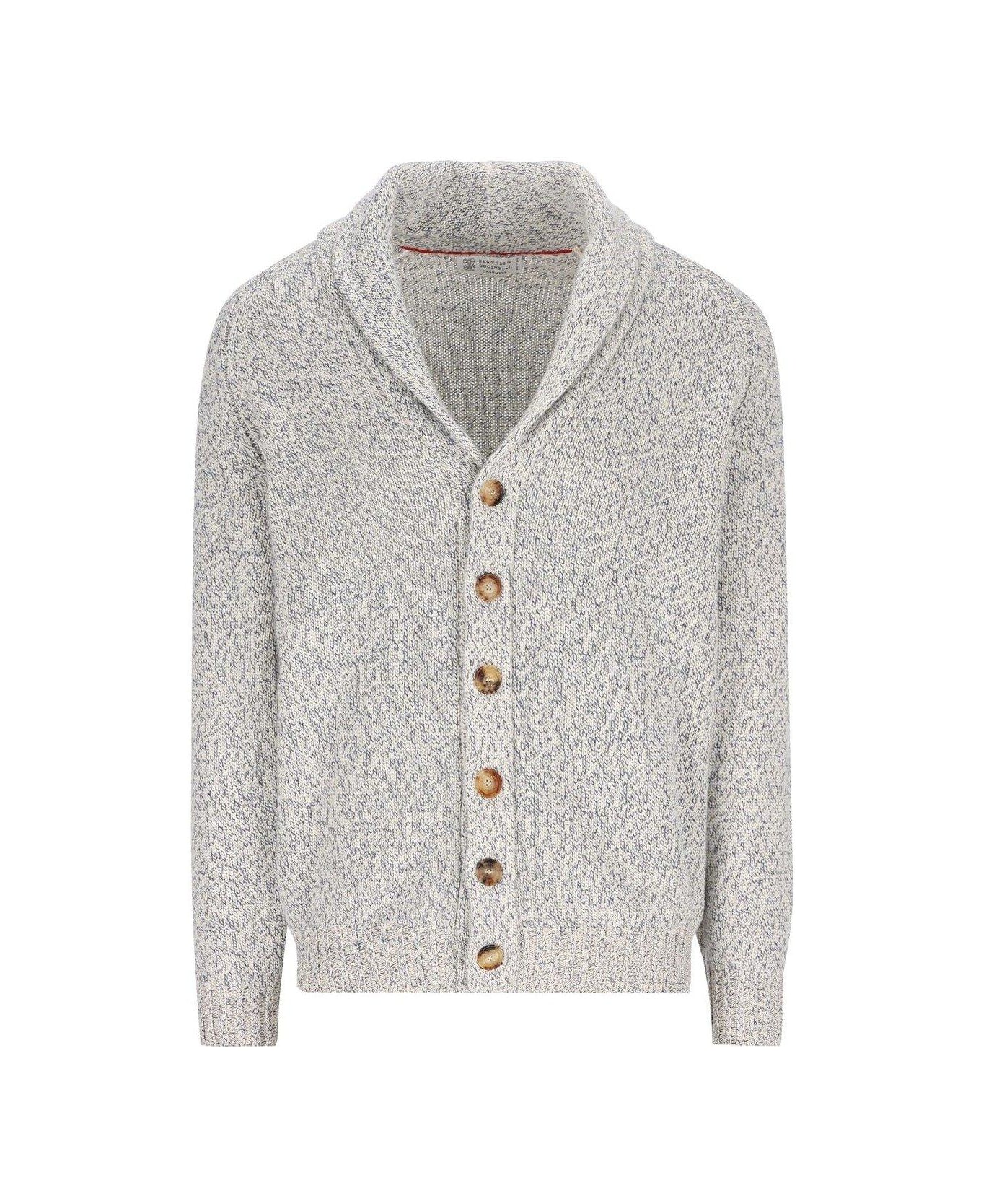 Brunello Cucinelli Raglan Sleeved Mouliné Cardigan - Blue Indigo