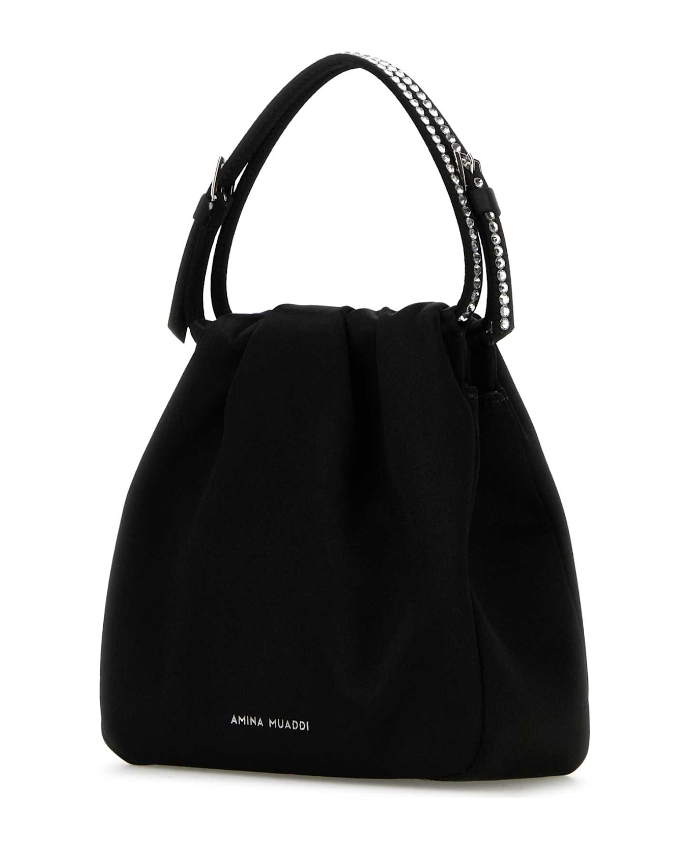Amina Muaddi Black Satin Vittoria Crystal Handbag - BLKWHTSIL