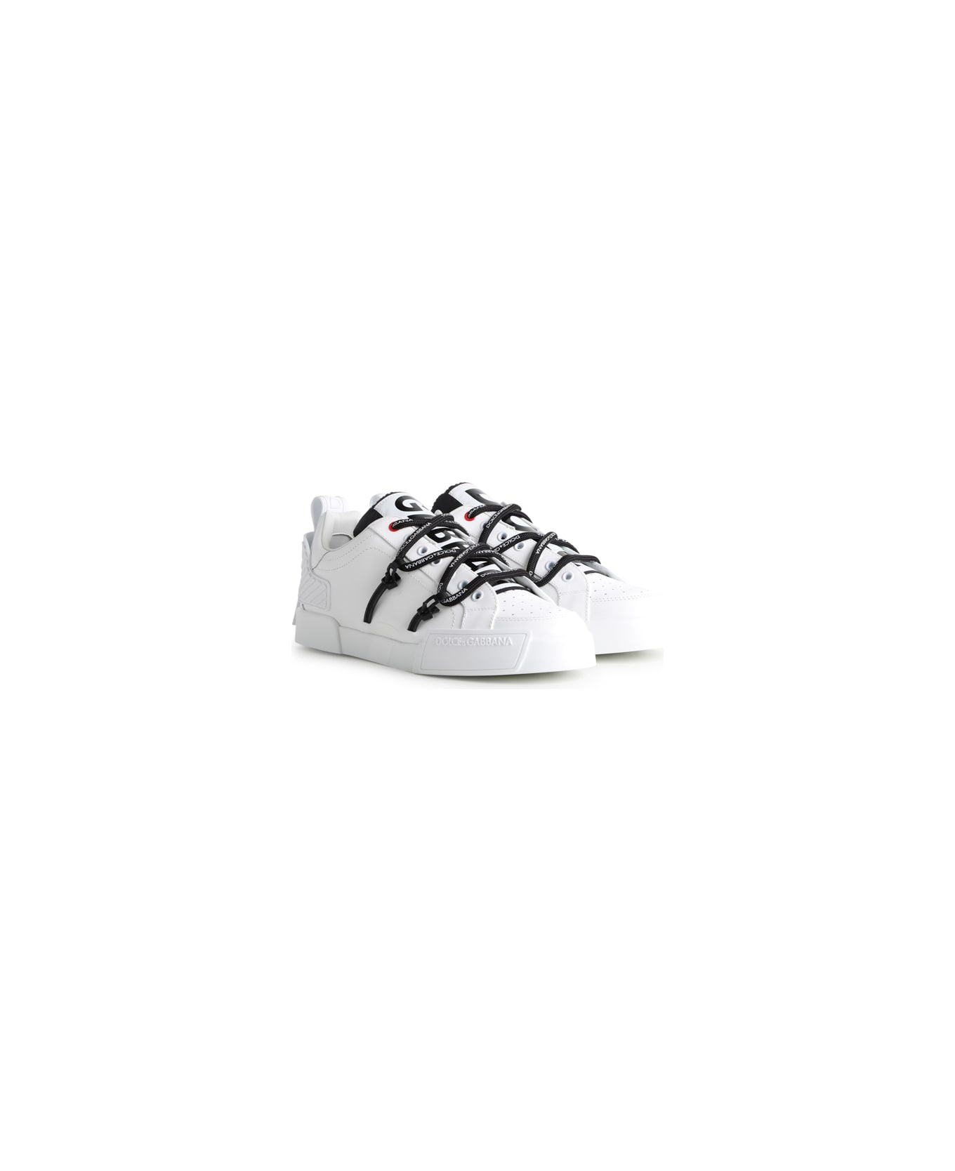 Dolce & Gabbana Portofino Sneaker In Calfskin And Patent Leather - White