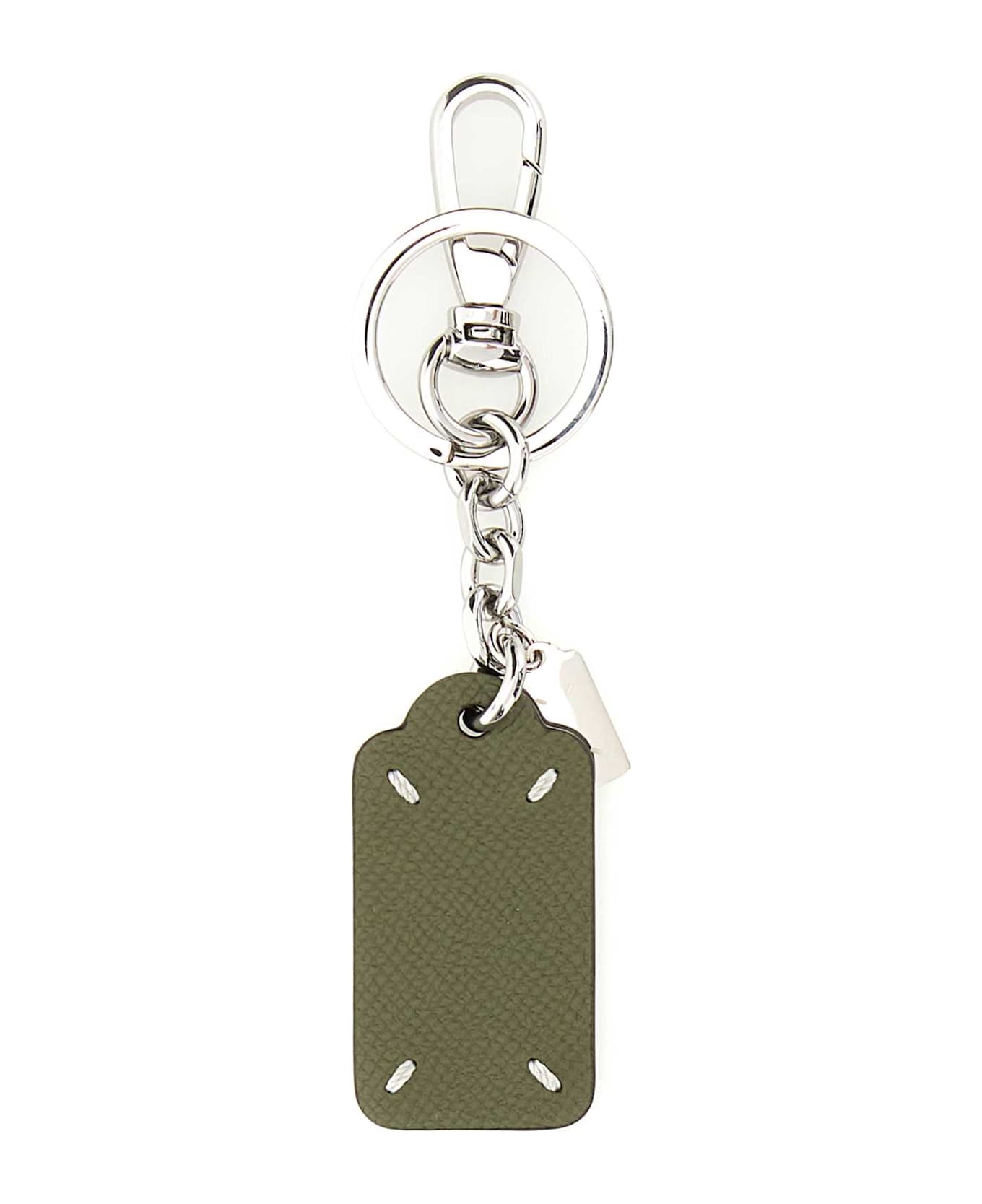 Maison Margiela Olive Green Leather Keyring - BROWN
