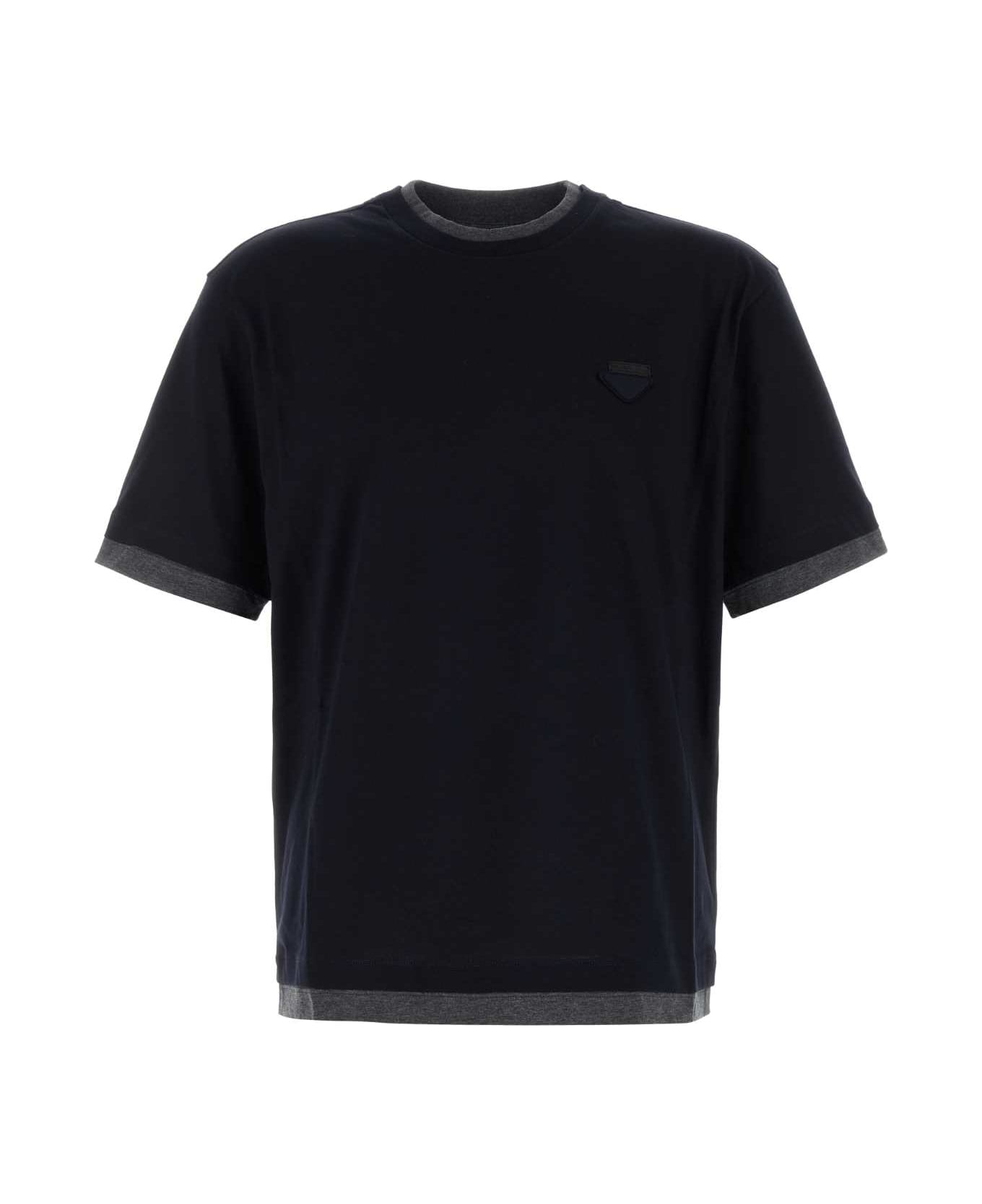 Prada Midnight Blue Cotton T-shirt - BLU+ANTRACITE