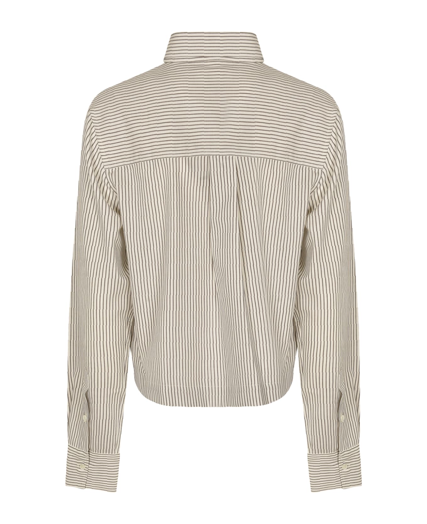 Closed Patched Pocket Pinstripe Cropped Shirt - Ivory