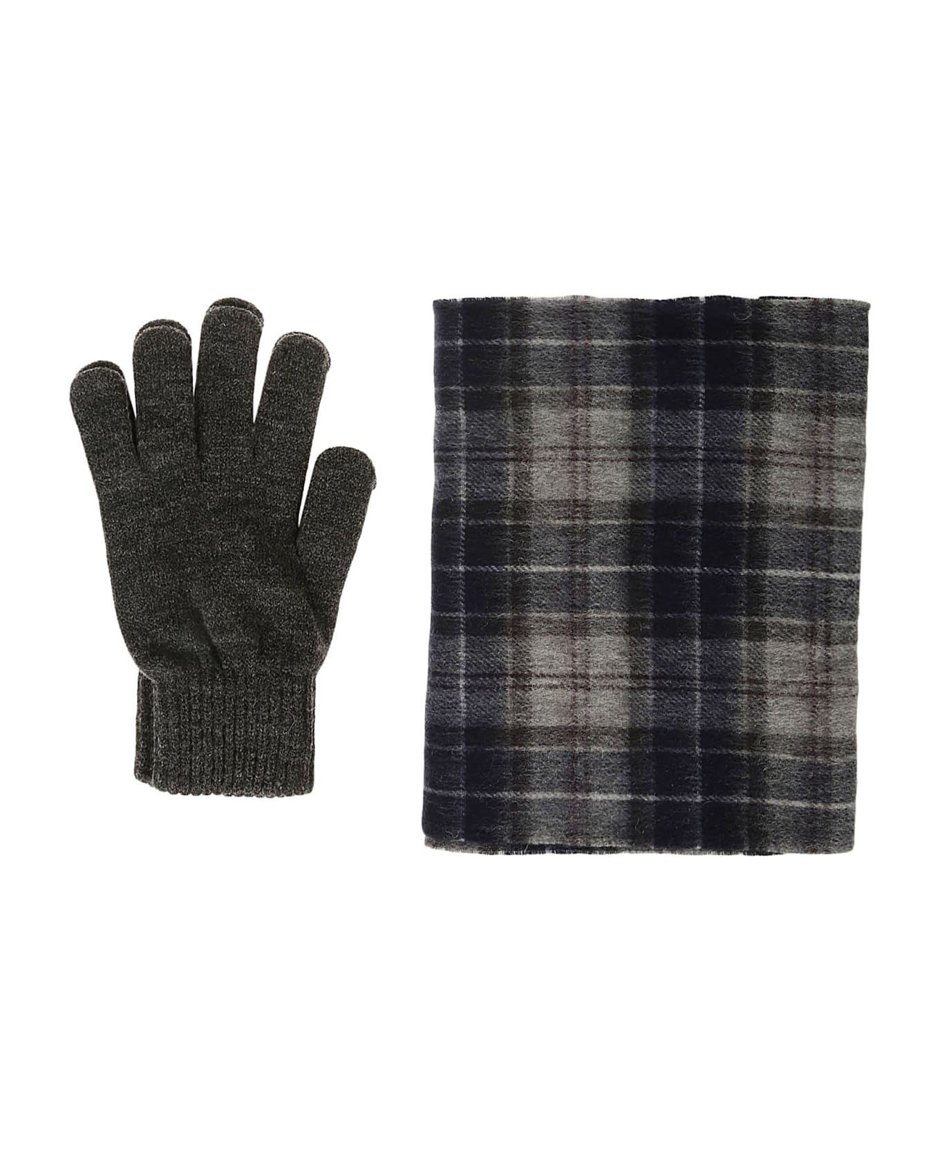 Barbour Tartan Scarf Glove Gift Set - Black Slate Tartan スカーフ