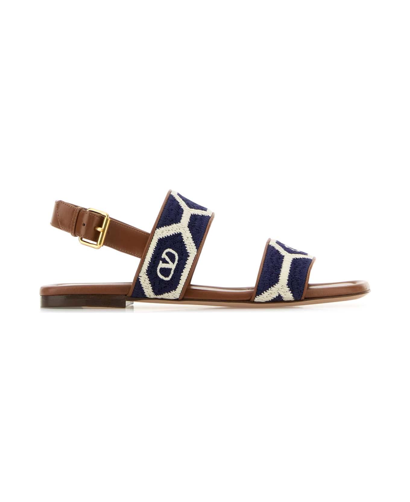 Valentino Garavani Embroidered Fabric Vlogo Signautre Sandals - TOBACCOBLUNATURALE