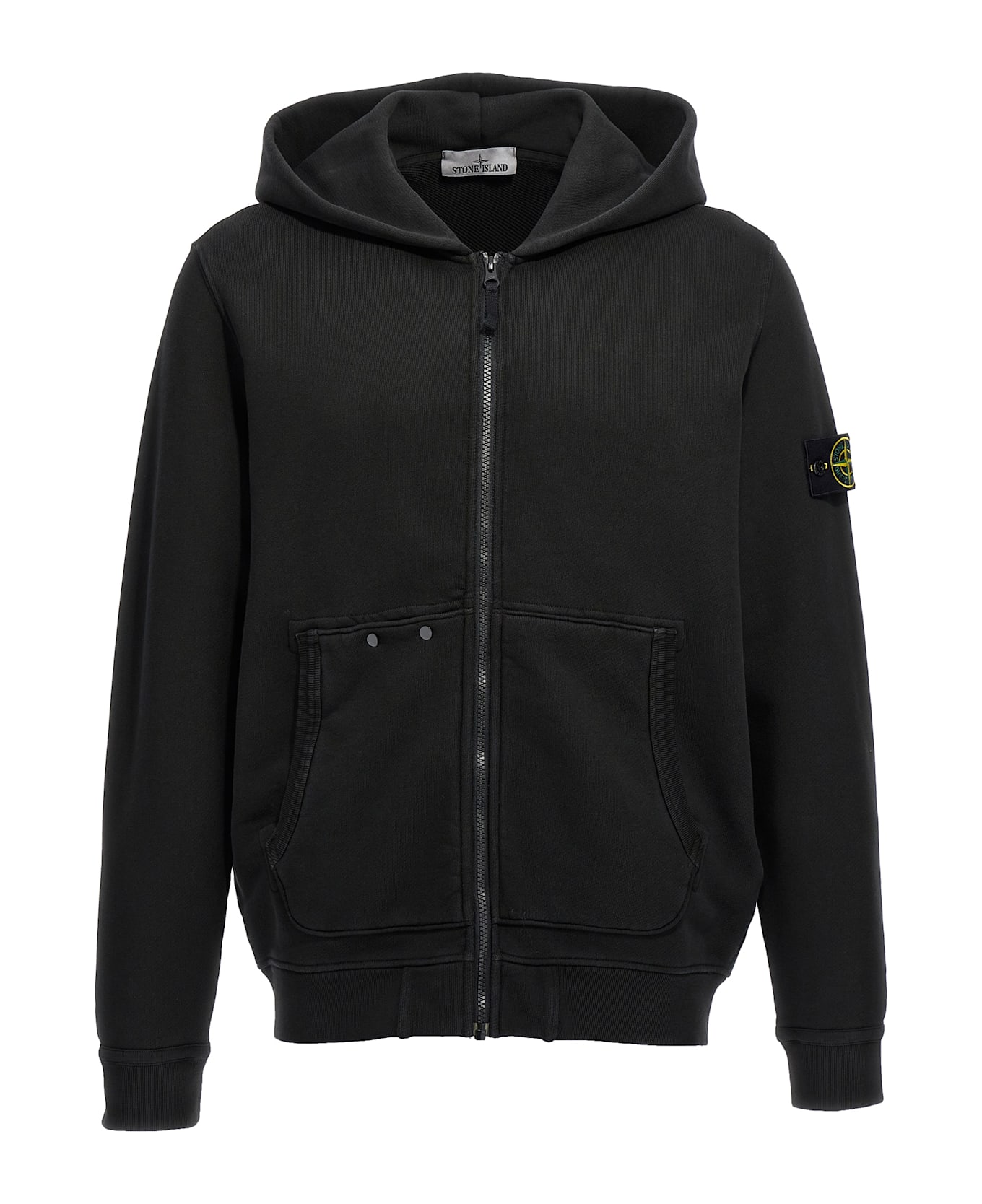 Stone Island Logo Badge Hoodie - Black