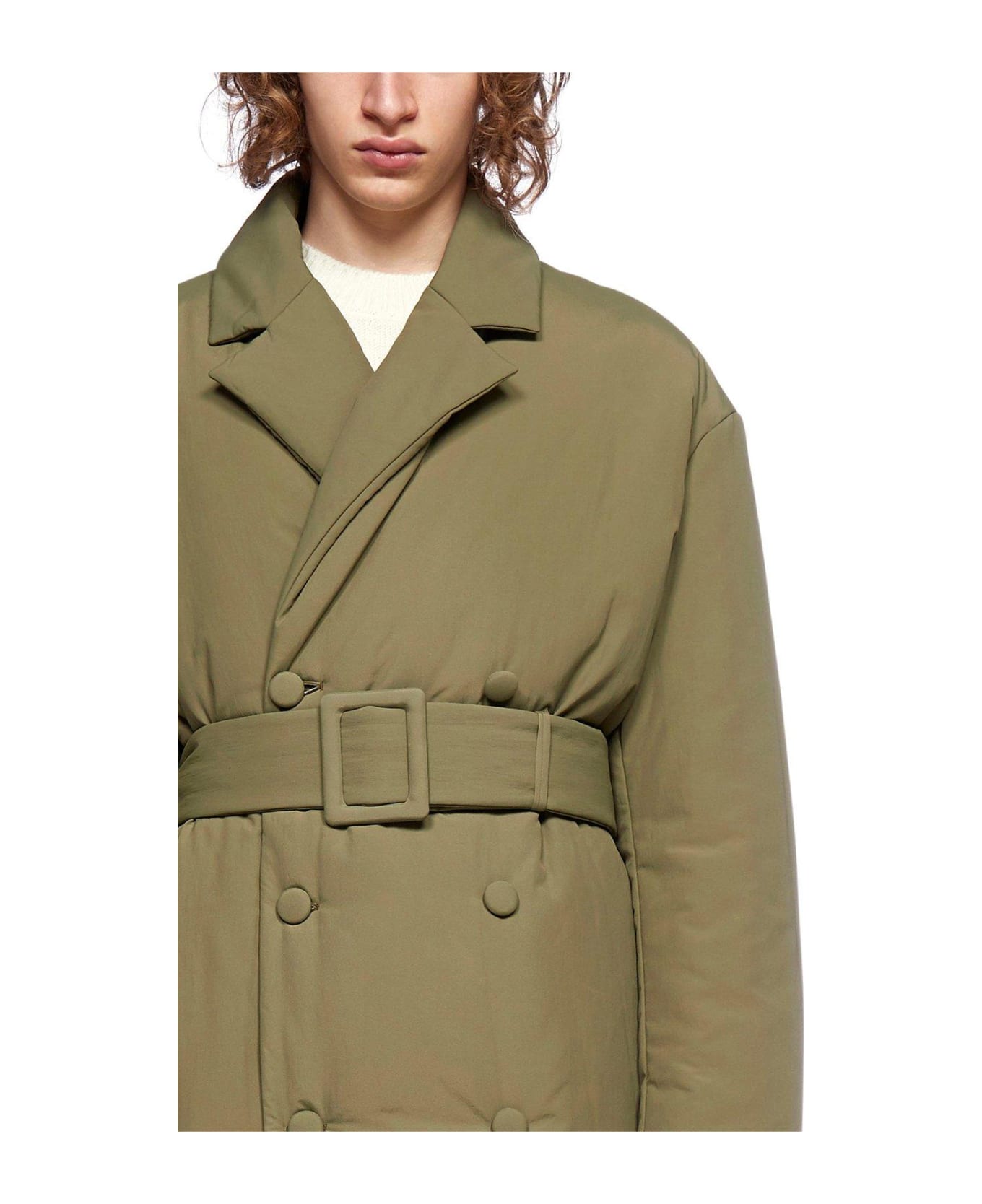 Off-White Padded Belted Waist Coat - GREEN