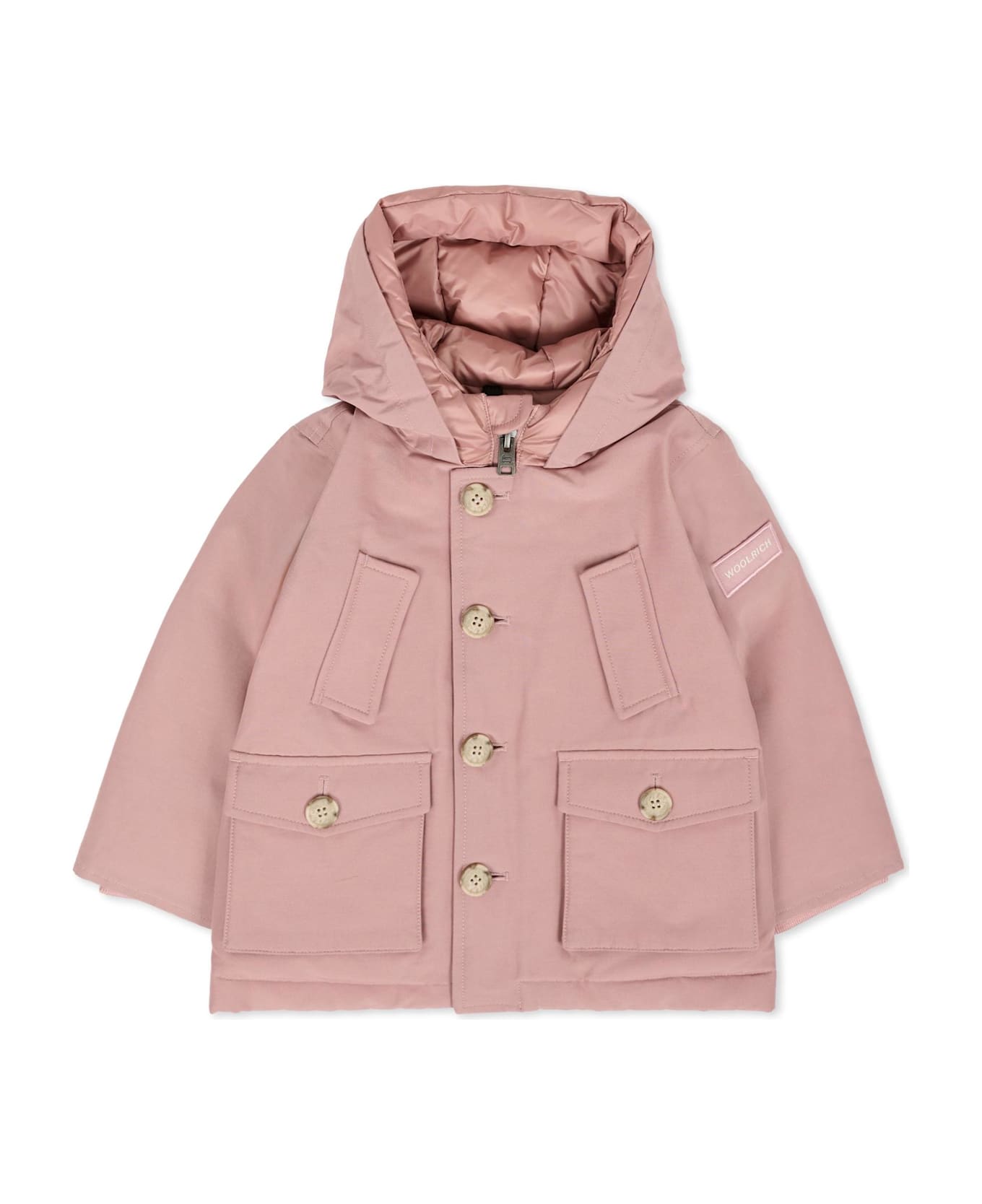 Woolrich Pink My First No Fur Parka For Baby Girl With Logo - Pink