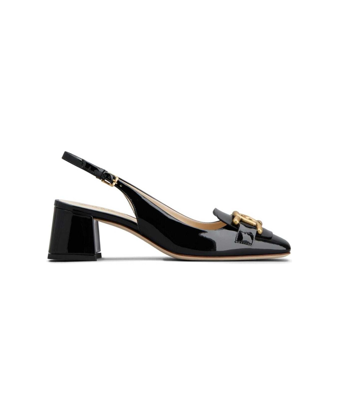 Tod's 'kate' Black Slingback Pumps With Chain Detail In Patent Leather Woiman - Black