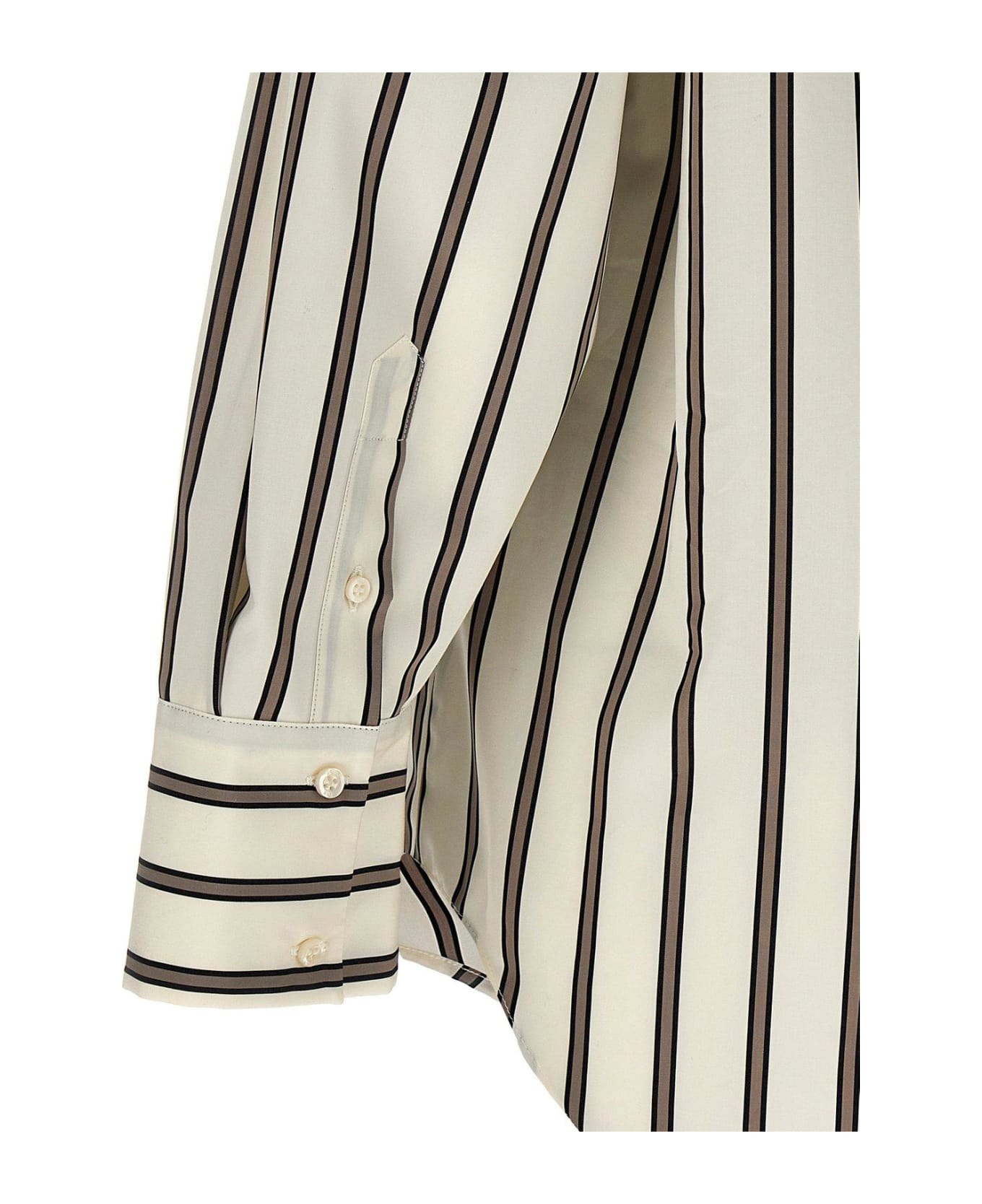 MSGM Striped Bow Shirt - White/beige