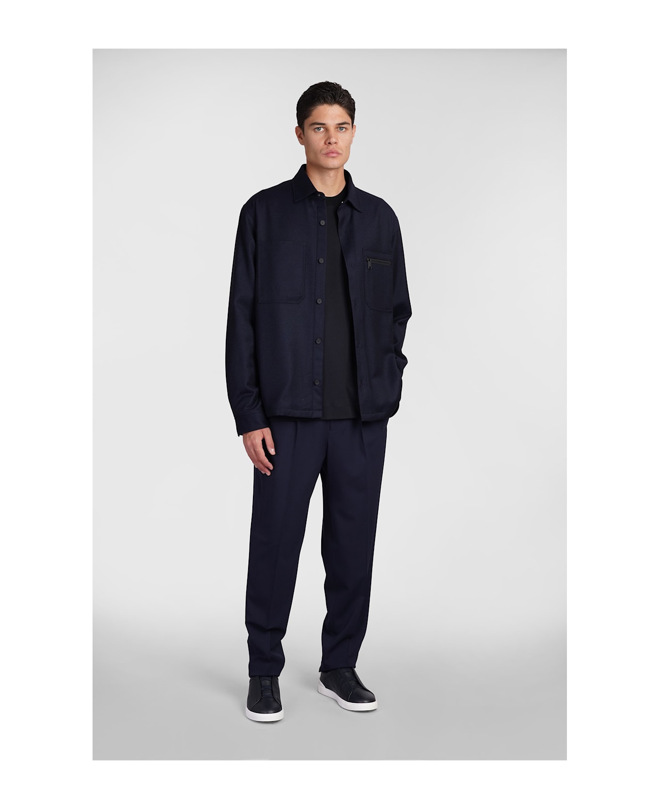 Zegna Casual Jacket In Blue Wool