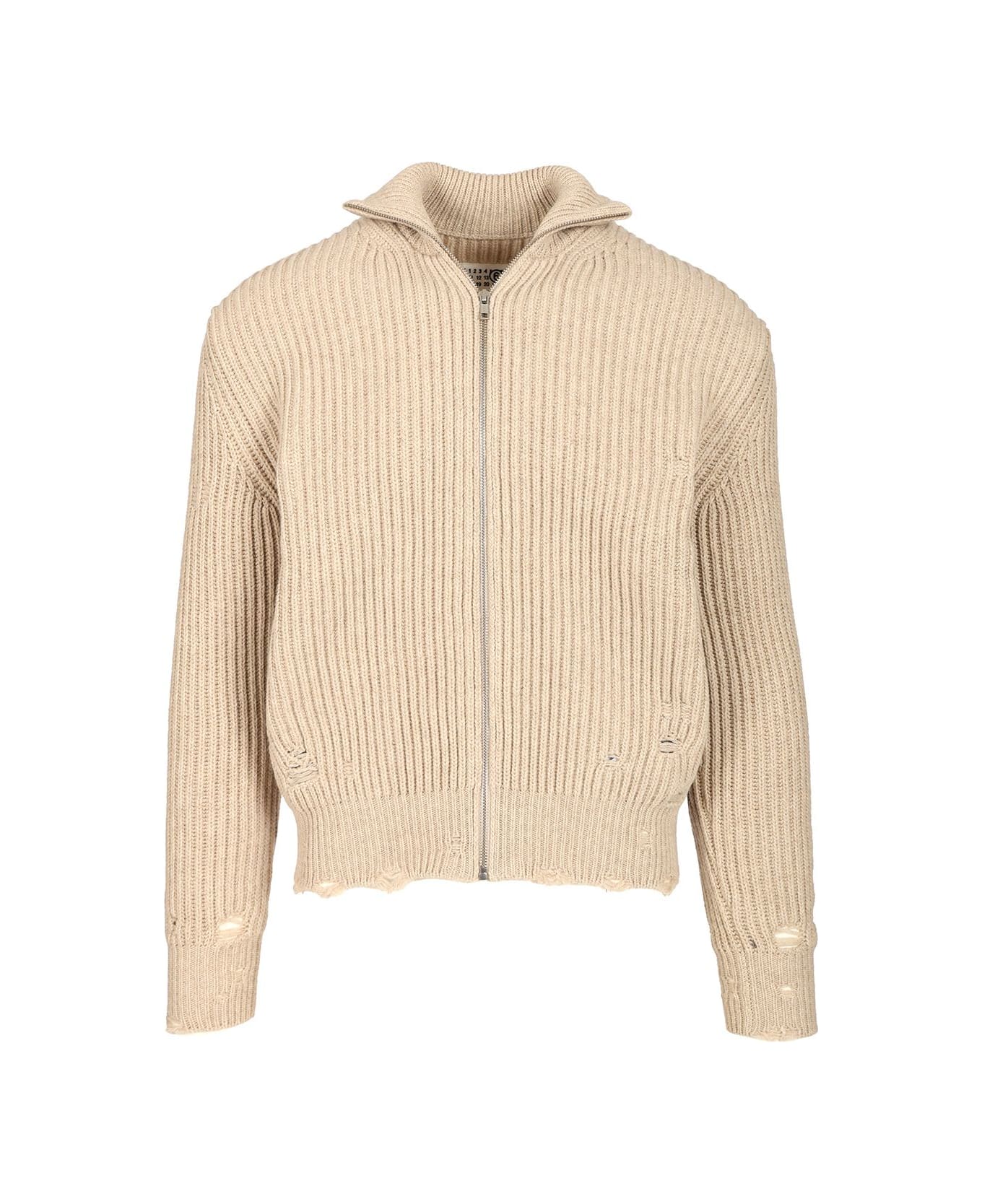 MM6 Maison Margiela Wool Blend Knitted Jacket - Beige
