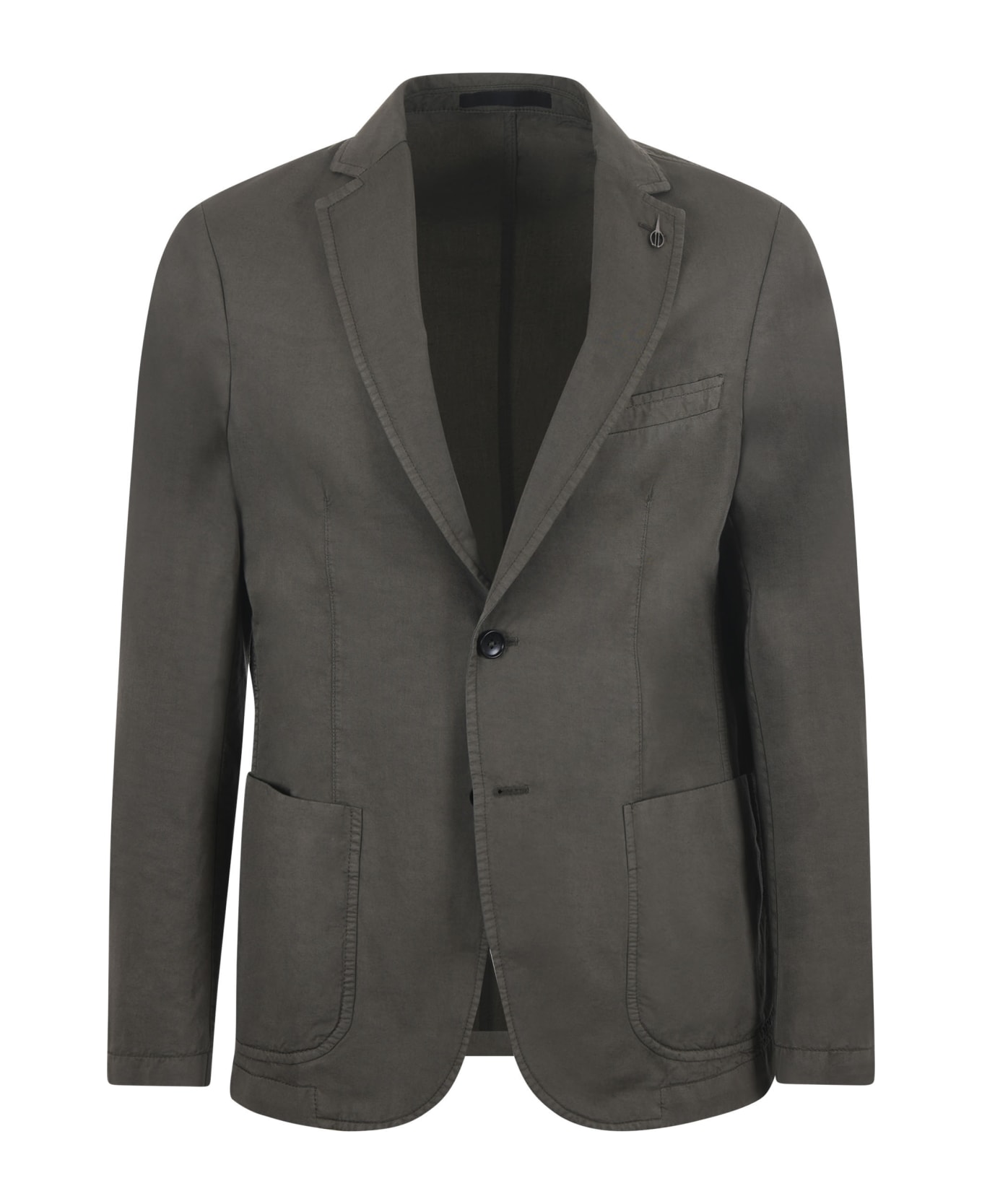 Paoloni Jacket In Cotton And Linen Blend - Verde militare
