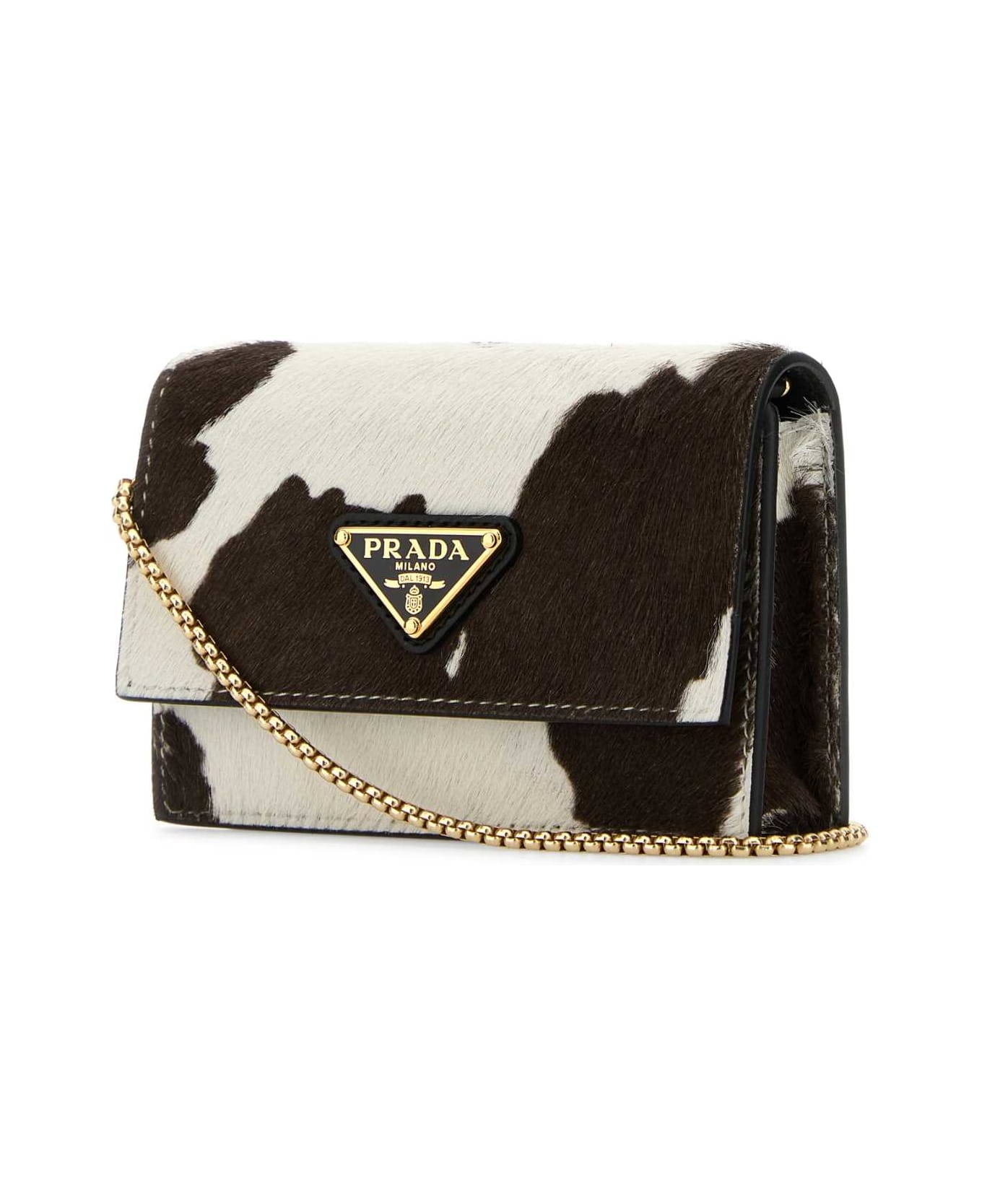 Prada Printed Calf Hair Card Holder - BIANCO/MORO