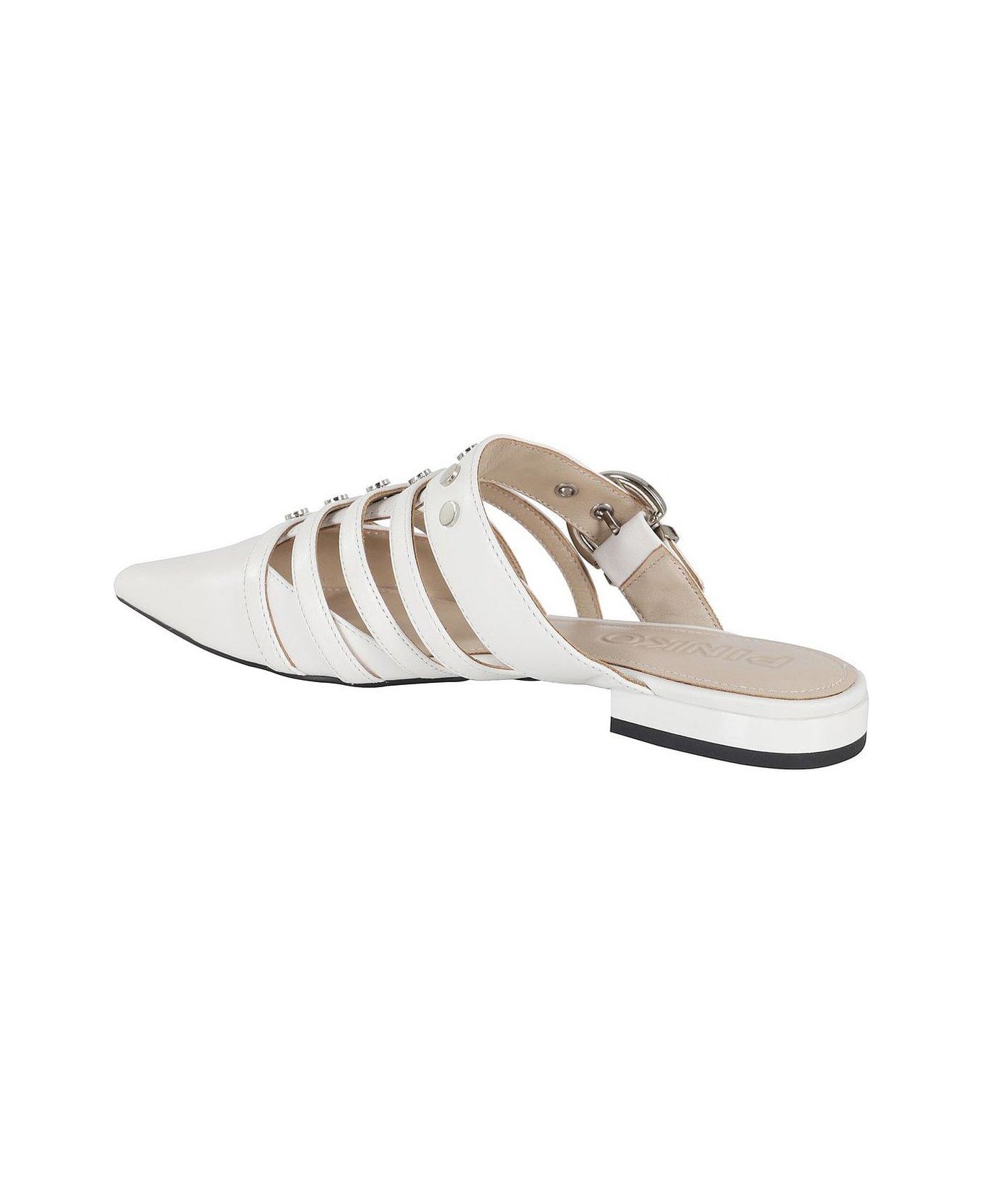 Pinko Pointed-toe Buckle Detailed Slip-on Slides - Milk