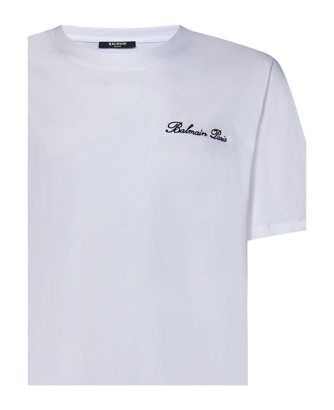 Balmain Logo Embroidered Crewneck T-shirt - Gab Blanc Noir