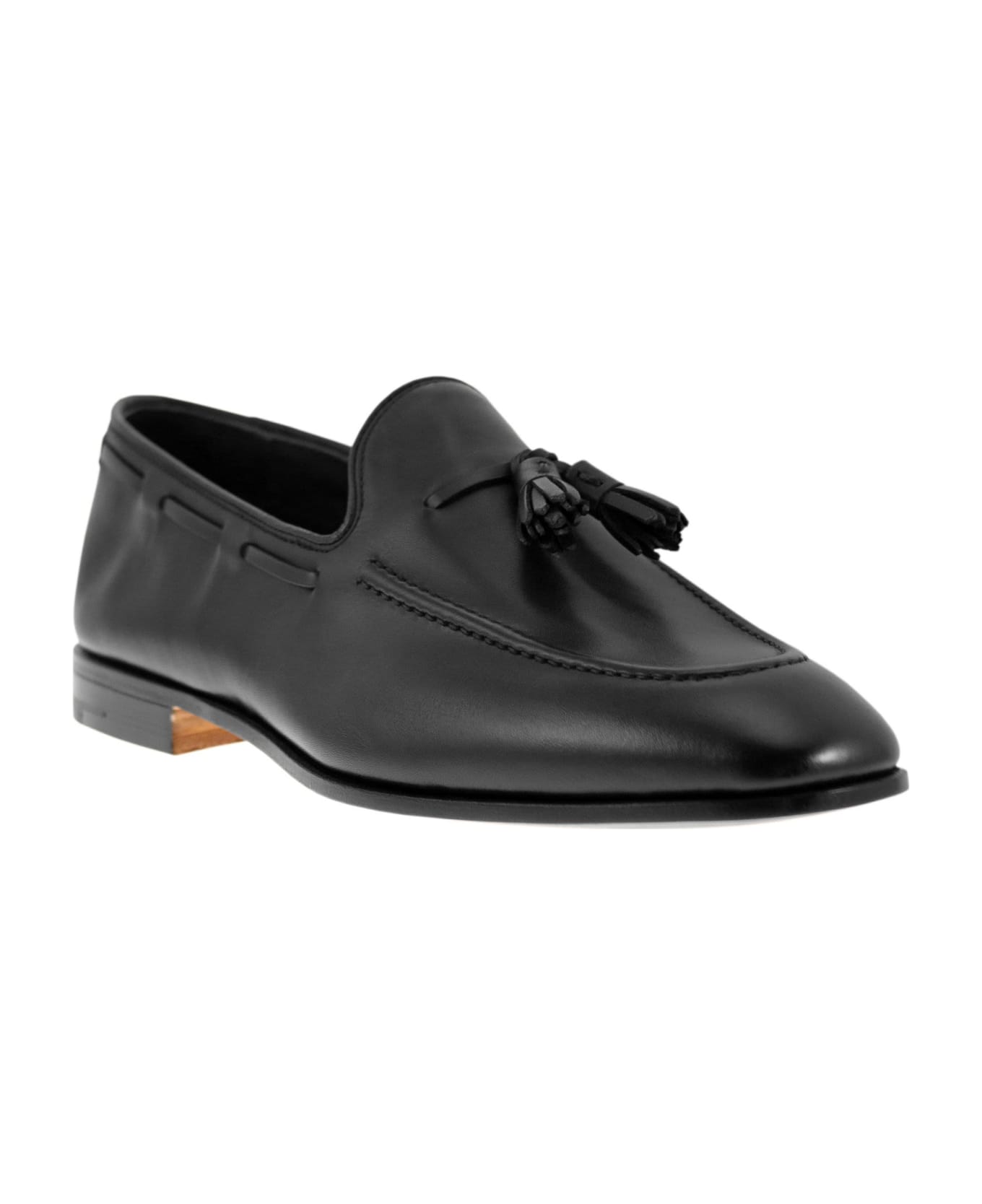 Church's Brushed Calf Leather Loafer - Black ローファー＆デッキシューズ