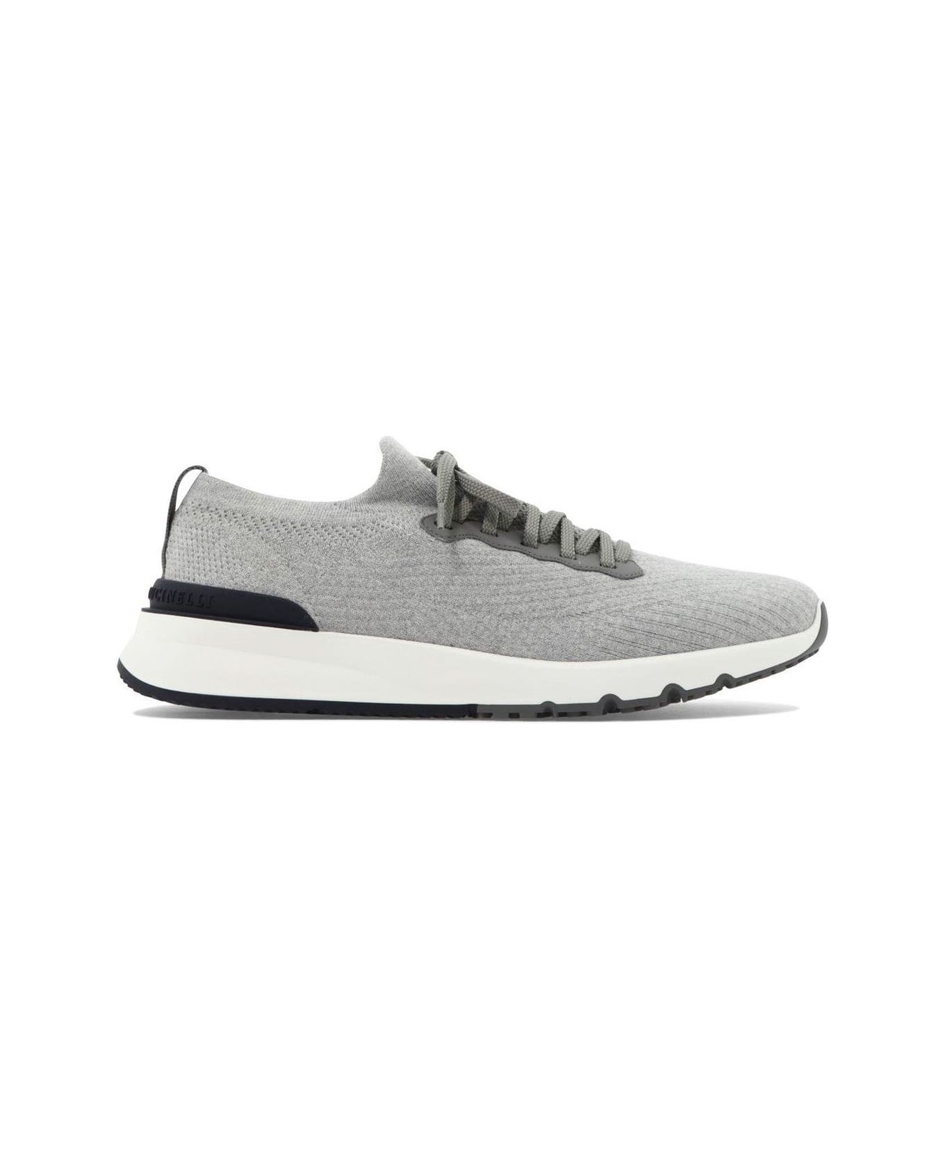 Brunello Cucinelli Knitted Lace-up Sneakers - GREY