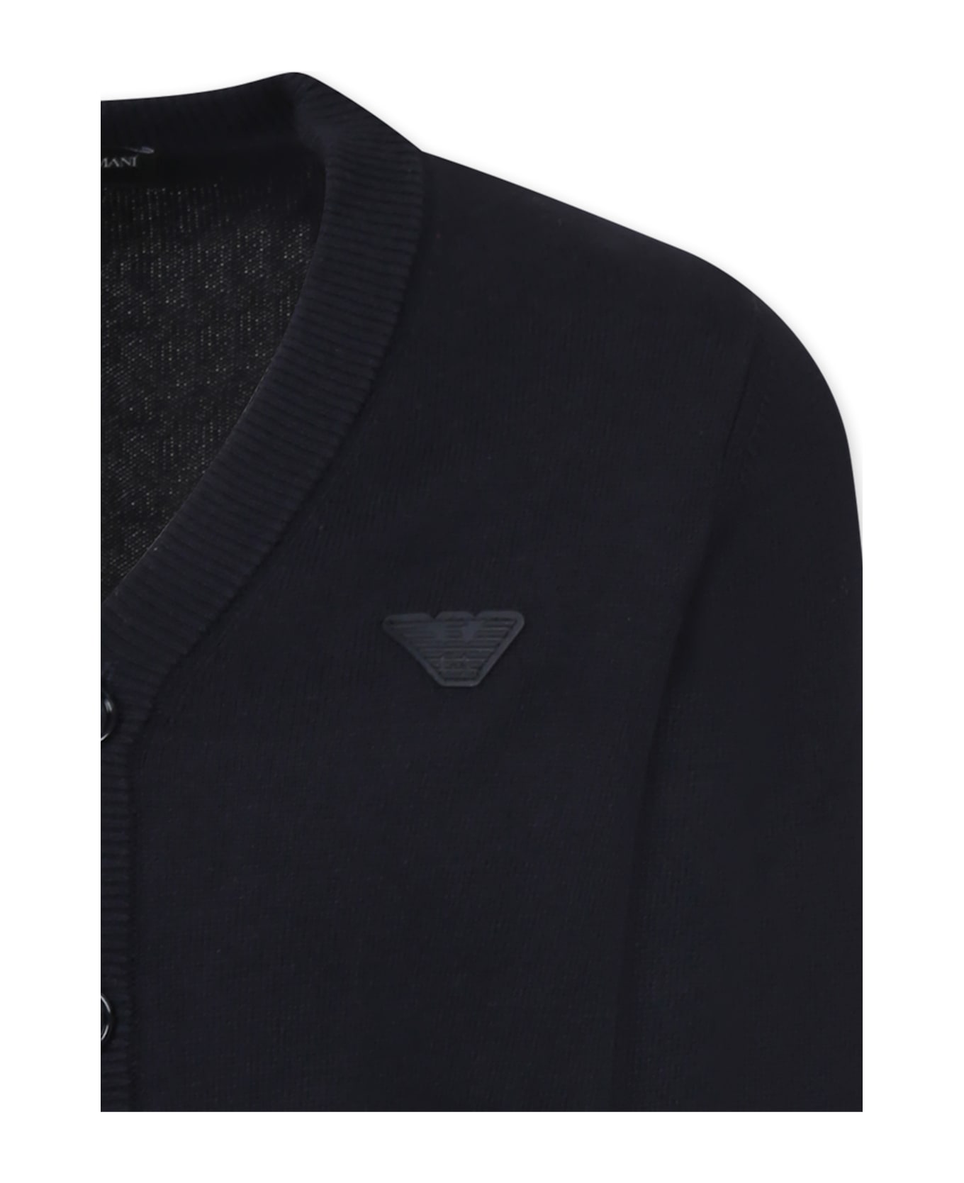 Emporio Armani Blue Cardigan For Boy With Logo - Blue