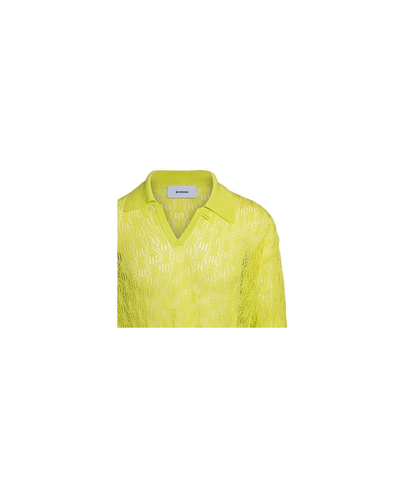 Bonsai Open-knit Long-sleeved Polo Shirt - Green