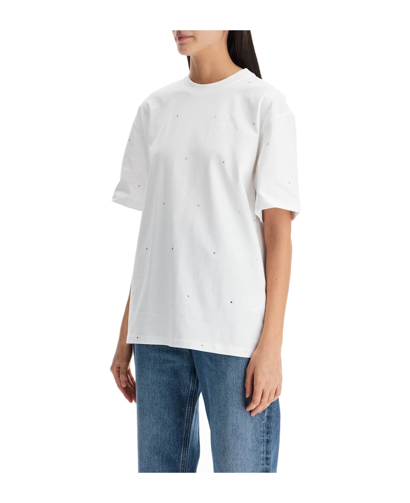 Ganni T-shirt With Rhin - BRIGHT WHITE