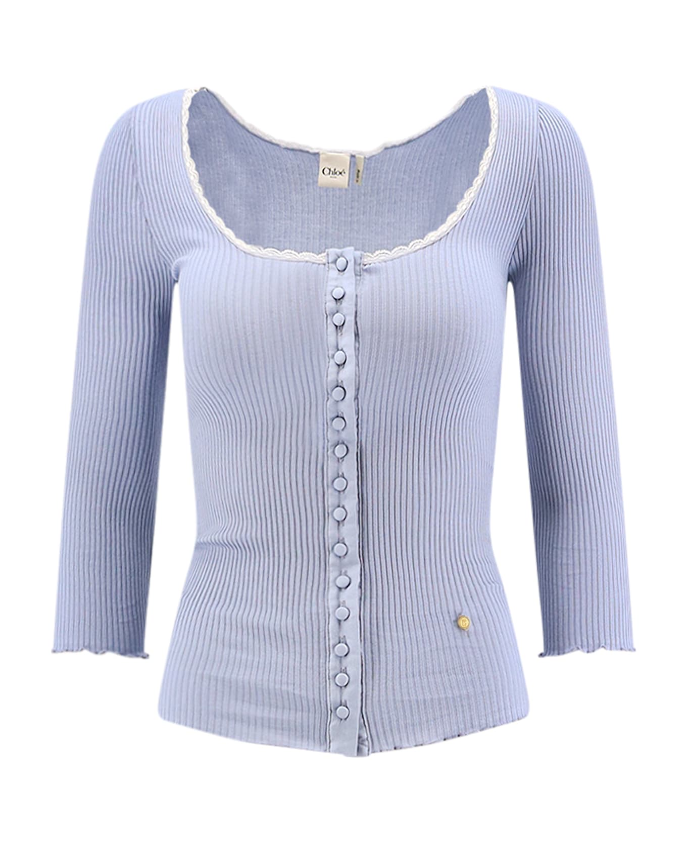 Chloé Ribbed Cotton Shirt With Lace Insert - Idyllicblue