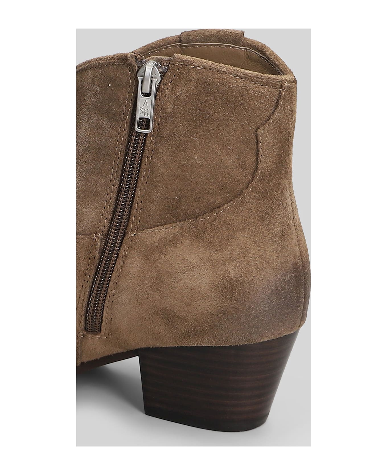 Ash Fame Texan Ankle Boots In Taupe Suede - taupe