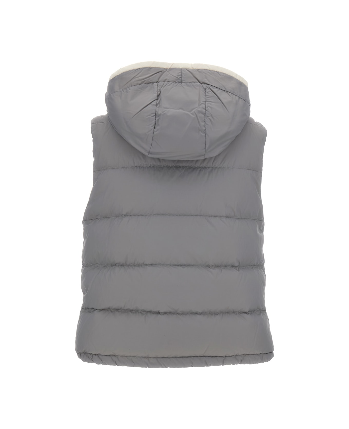 Brunello Cucinelli Grey Hooded Padded Gilet In Technical Fabric Woman - Grey