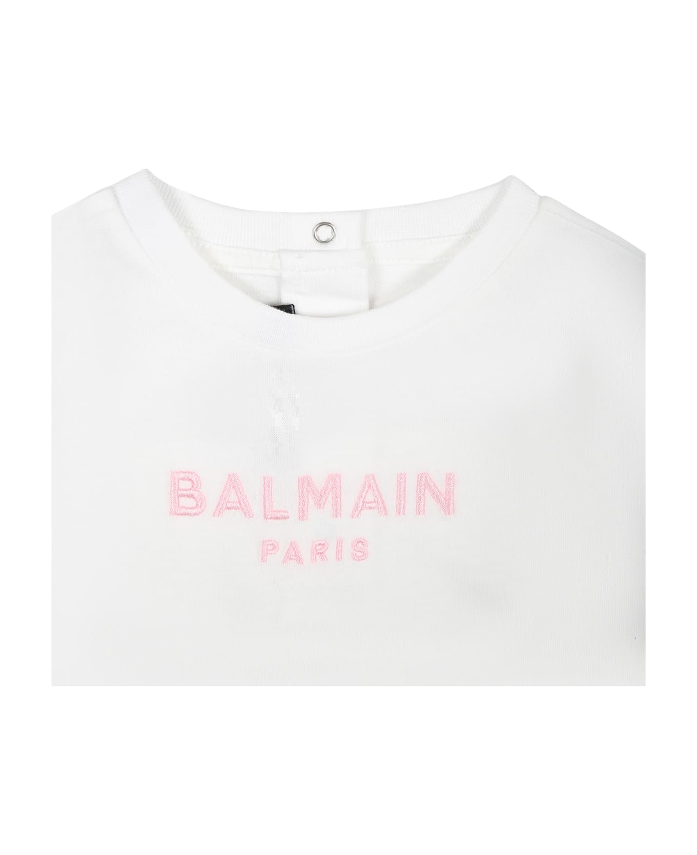 Balmain White T-shirt For Baby Girl With Logo - White