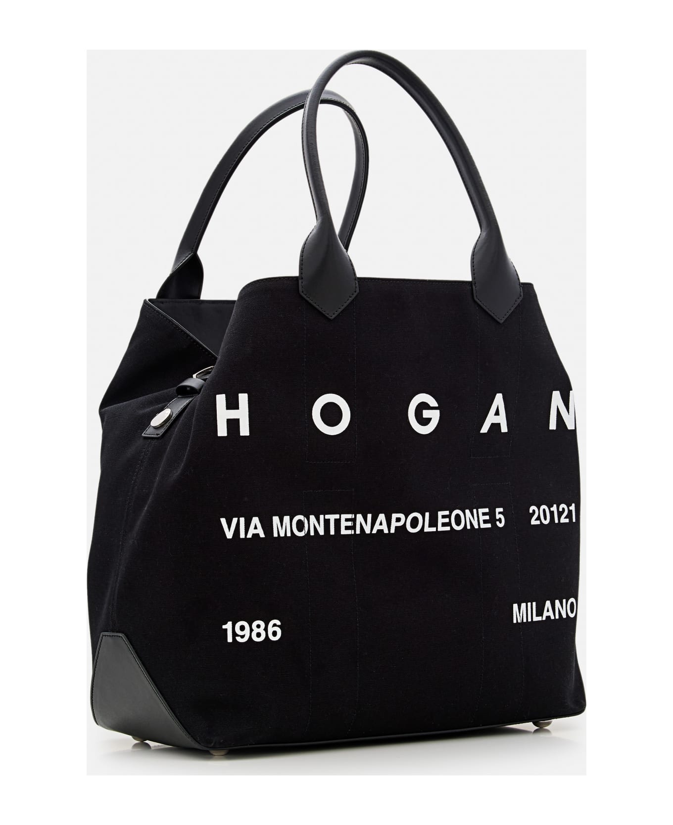Hogan Medium Script Canvas Shopping Bag - Nero e Bainco