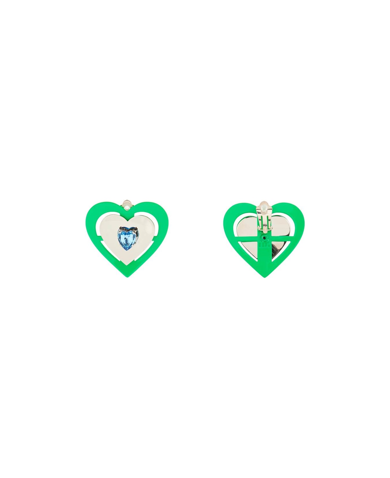SafSafu 'green Neon Heart' Clip-on Earrings - SILVER/GREEN
