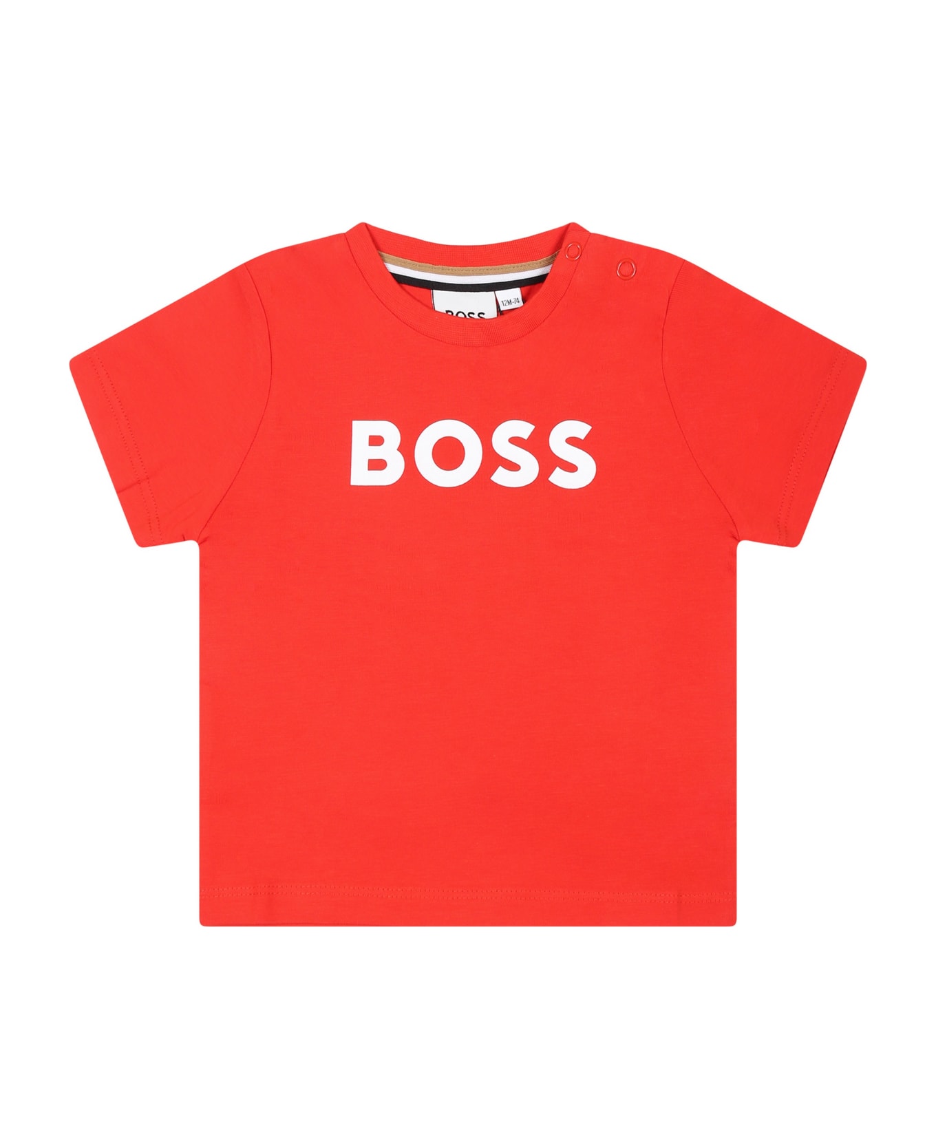 Hugo Boss Red T-shirt For Baby Boy With Logo - Red Tシャツ＆ポロシャツ