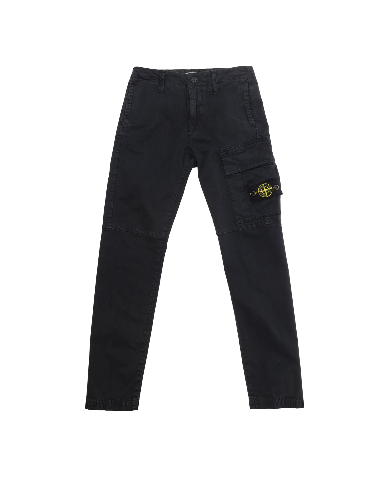 Stone Island Junior Black Slim Cargo Pants With Logo Patch In Stretch Cotton Boy - Blue