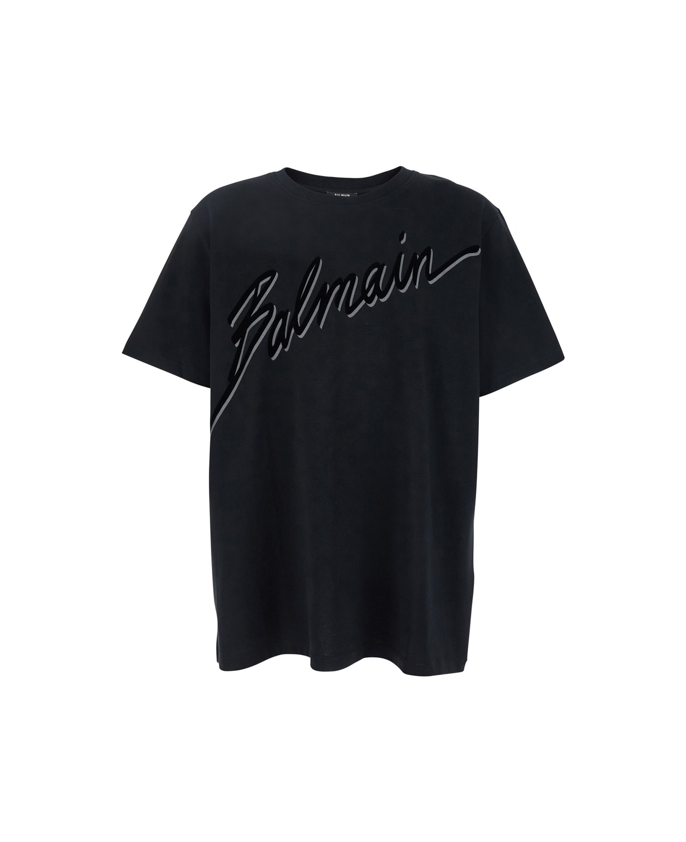 Balmain Black T-shirt With Logo Lettering On The Front In Cotton Man - Noir/noir