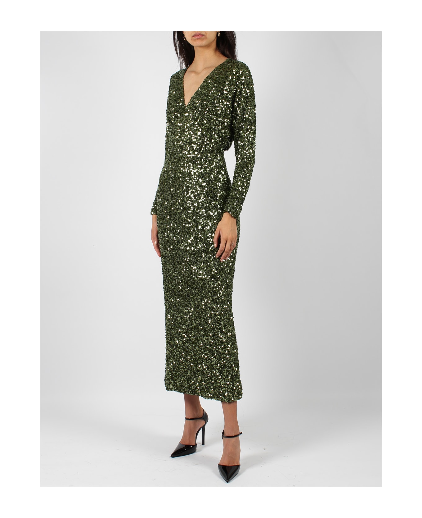 Parosh Full Sequin Long Dress - Green