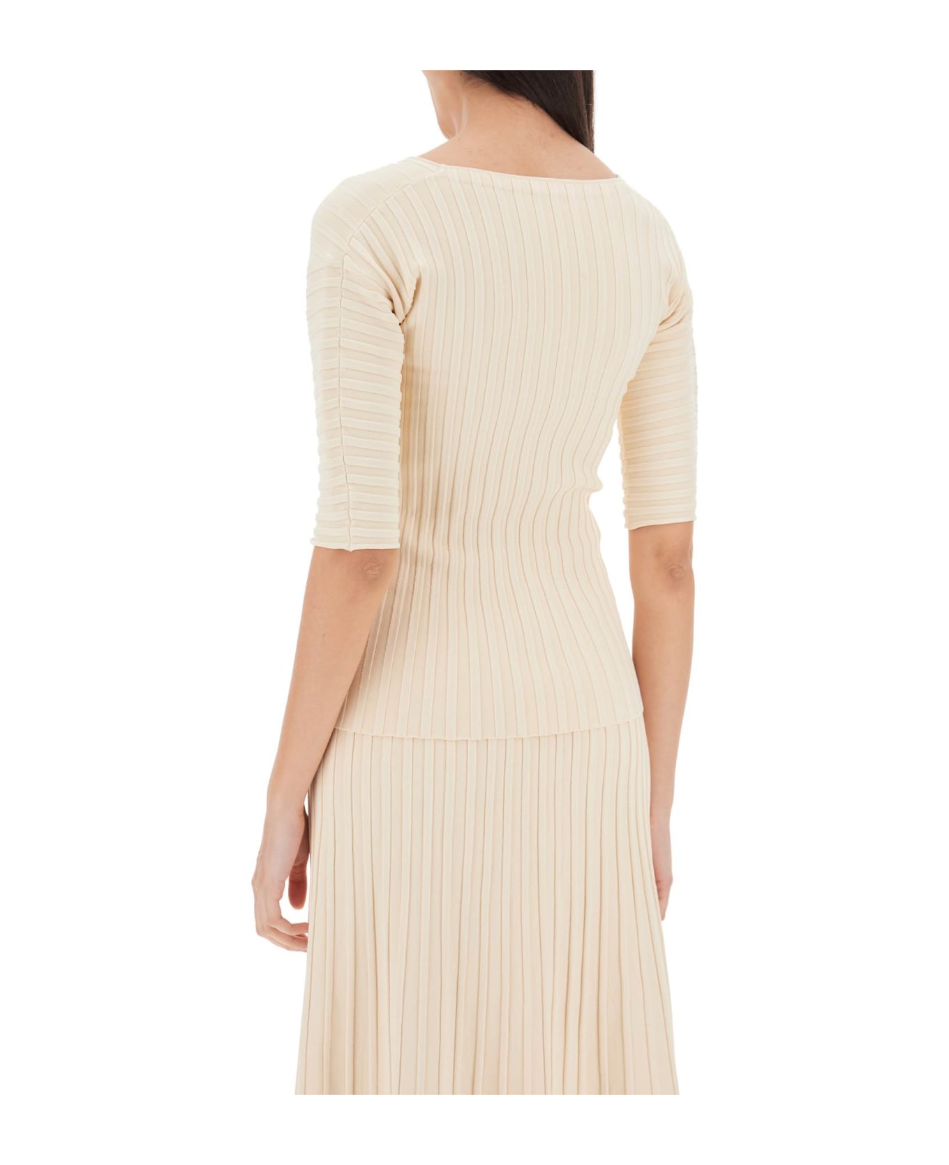 By Malene Birger 'ivena' Ribbed Top With Asymmetrical Neckline - SOFT WHITE (Beige)