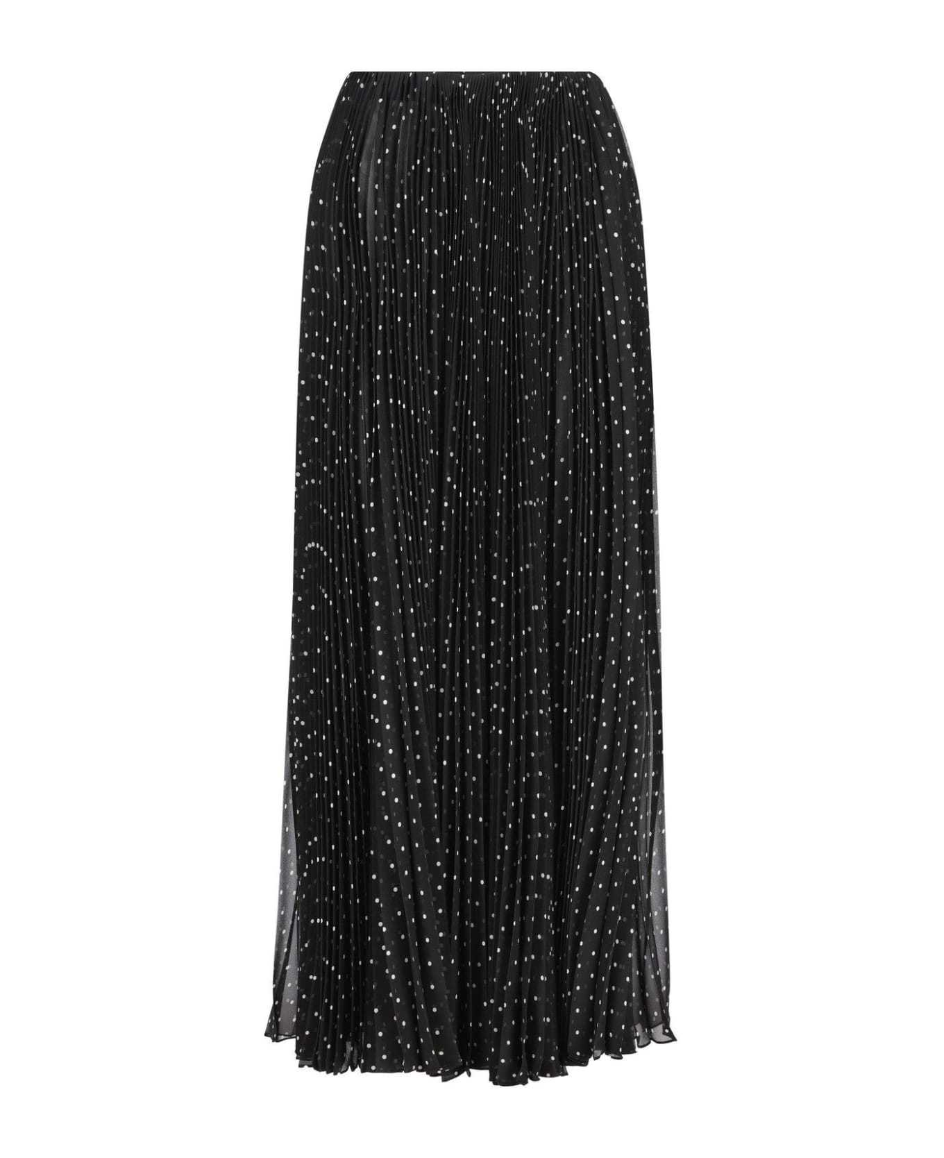 Saint Laurent Polka Dot Printed Pleated Skirt - Black