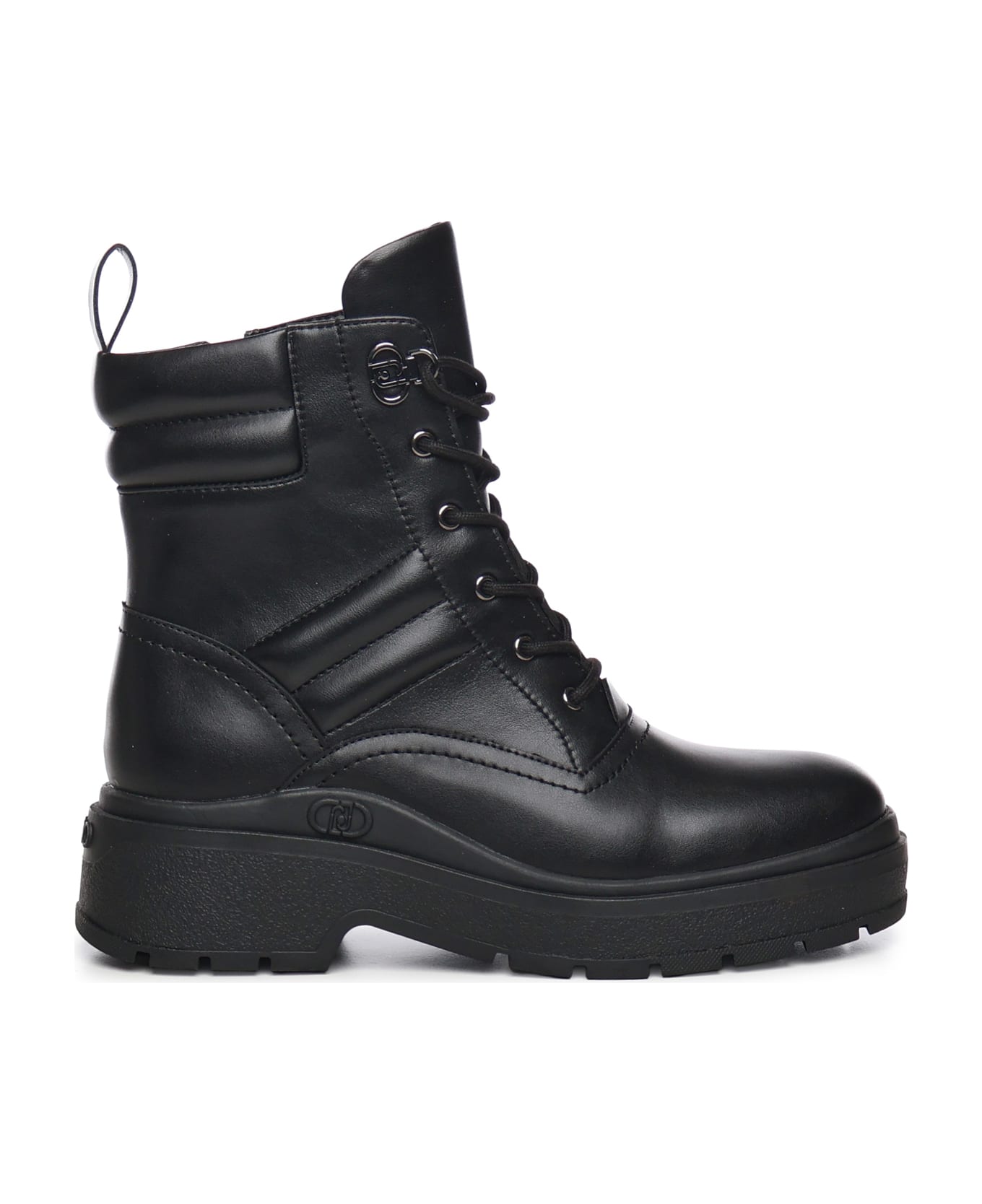 Liu-Jo Andrea Leather Combat Boots - Black