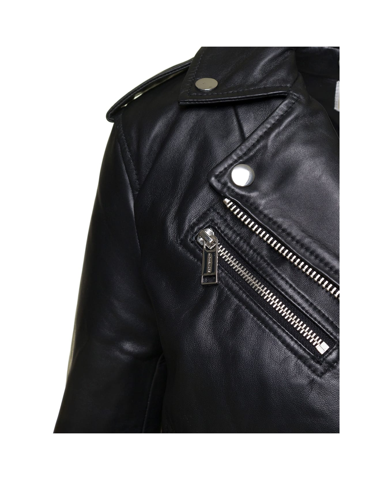MICHAEL Michael Kors M Michael Kors Woman's Black Leather Biker Jacket - Black