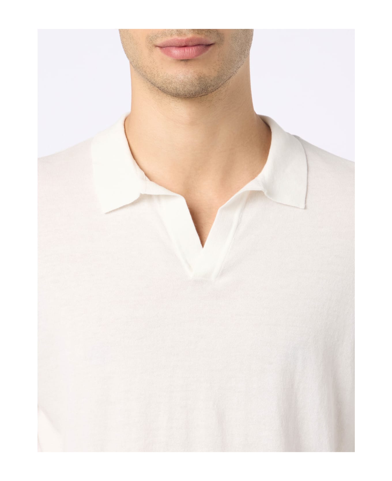 MC2 Saint Barth Man Off-cream Knitted Polo Shirt Sloan - WHITE