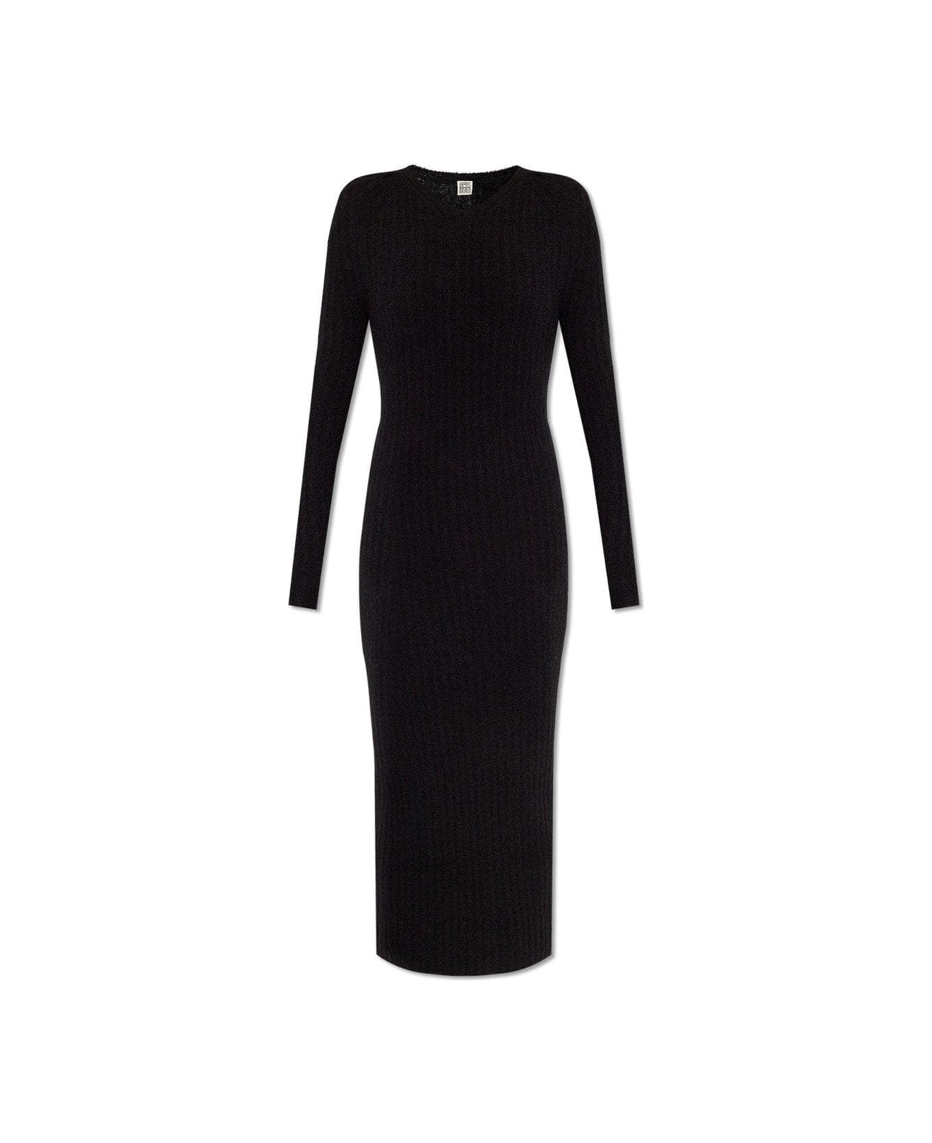 Totême V-neck Ribbed-knit Maxi Dress - BLACK