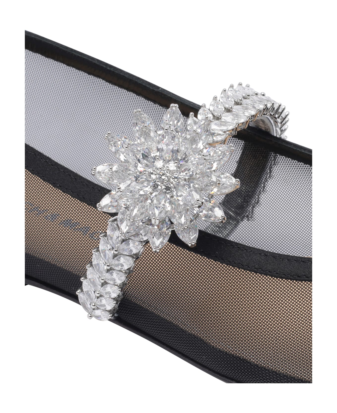 Mach & Mach Lotus Flower Mesh Flat - Black