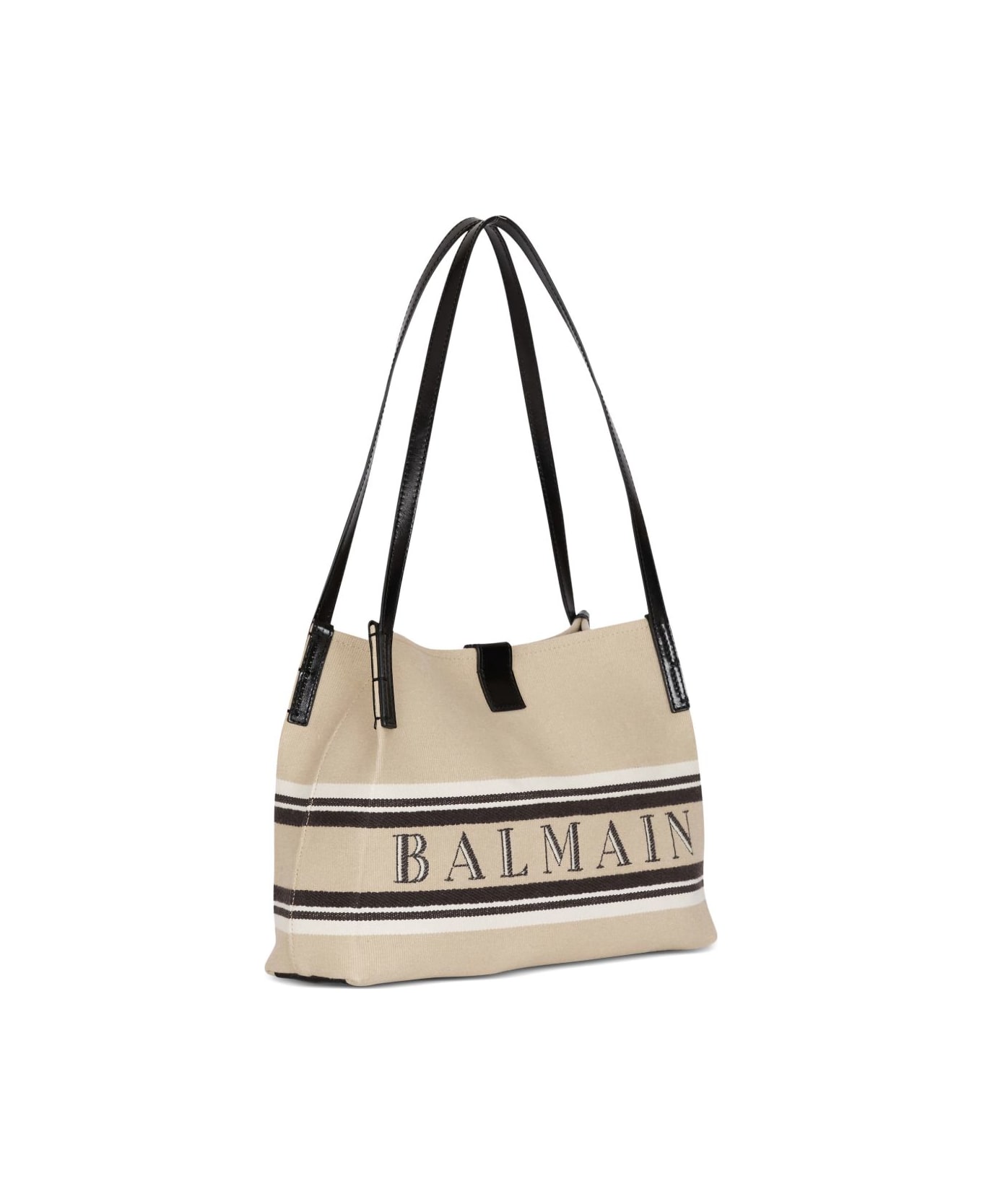 Balmain Release Small Canvas And Leather Tote - Beige