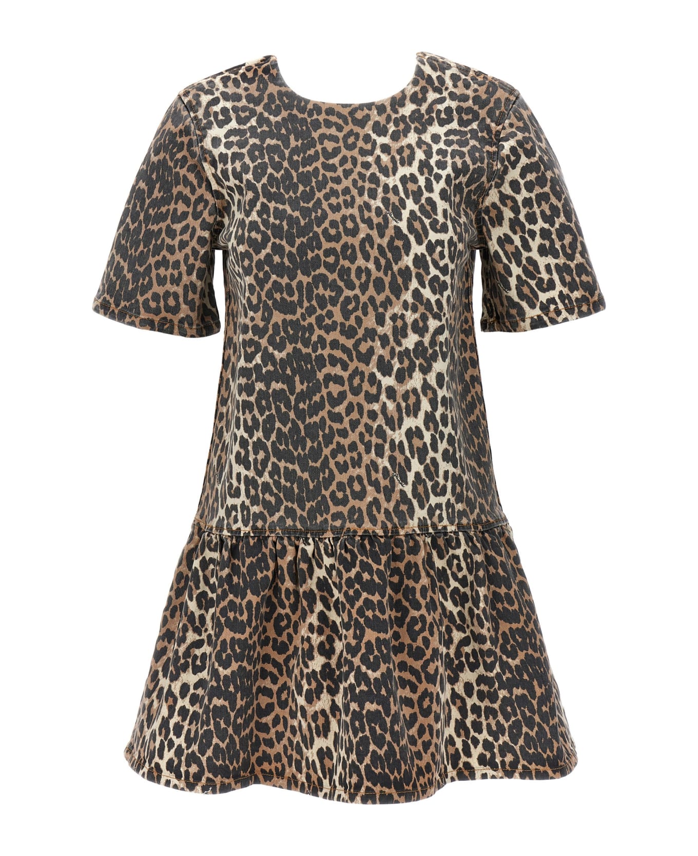 Ganni Animal Print Denim Dress - Leopard ワンピース＆ドレス