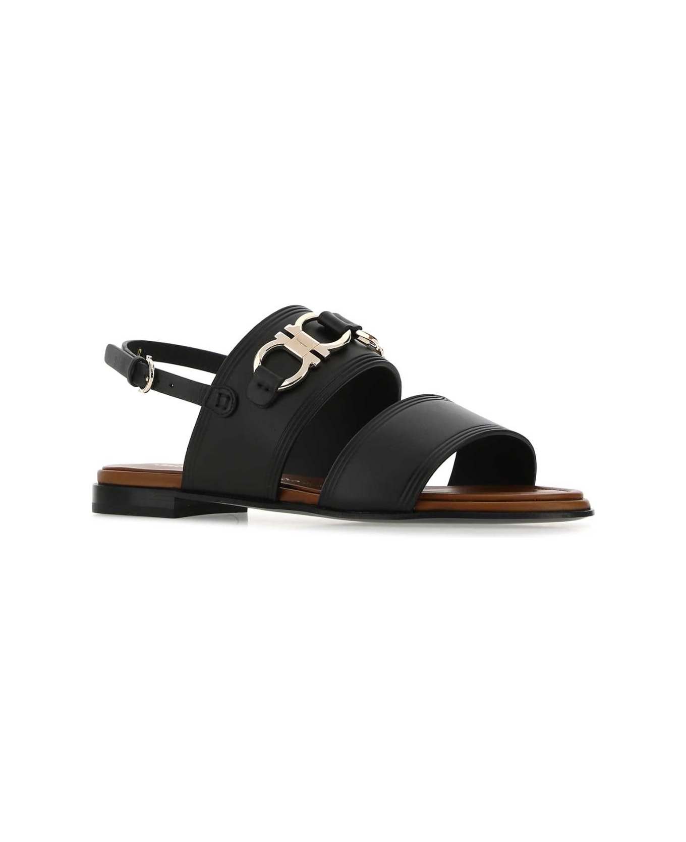 Ferragamo Black Leather Chaim Sandals - BLACK