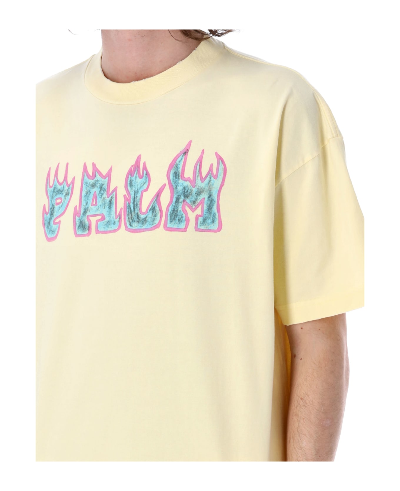 Palm Angels Logo Flames Vint T-shirt - WHITE PURPLE