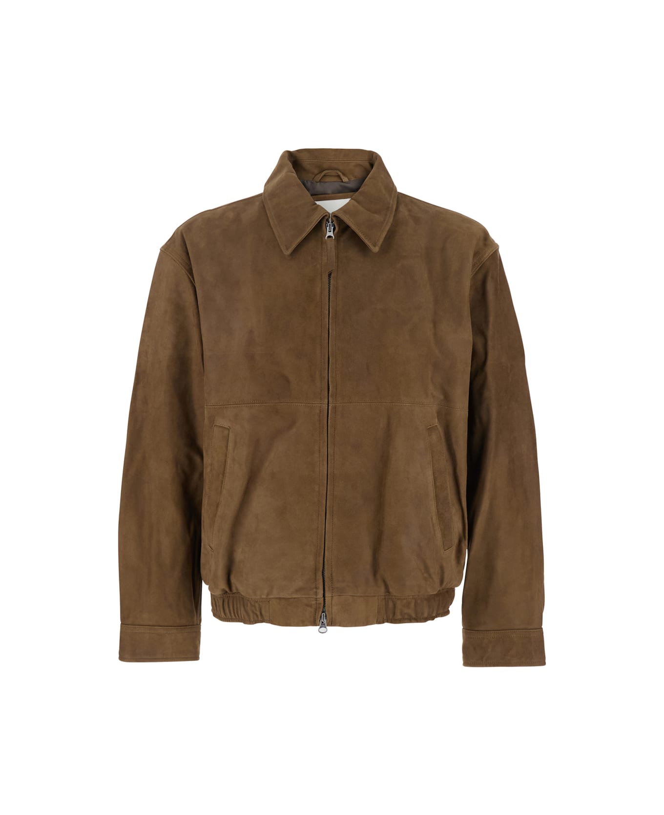 Dunst Beige Jacket With Two Front Pockets And Distressed Effect In Suede Man - Brown