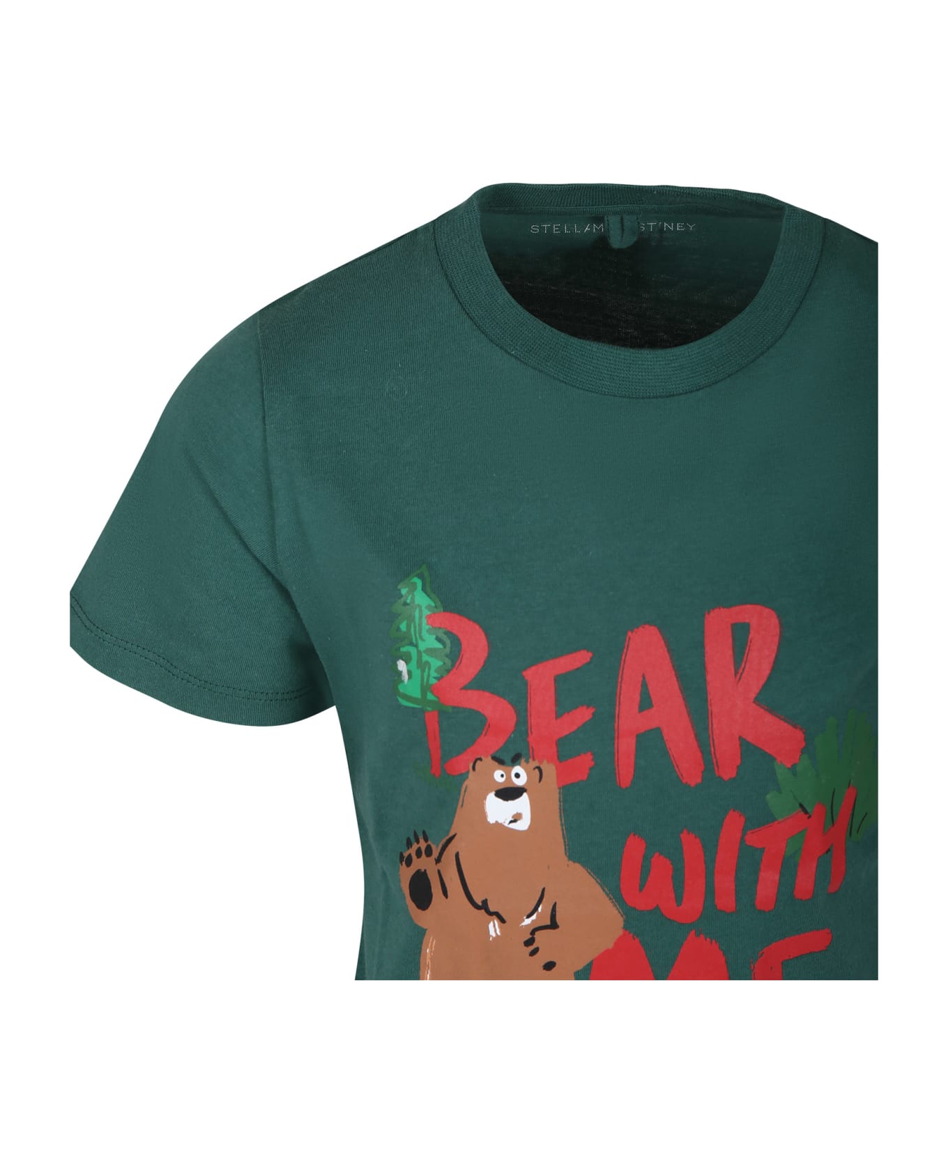Stella McCartney Kids Green T-shirt For Boy With Bear Print And Writing - Green
