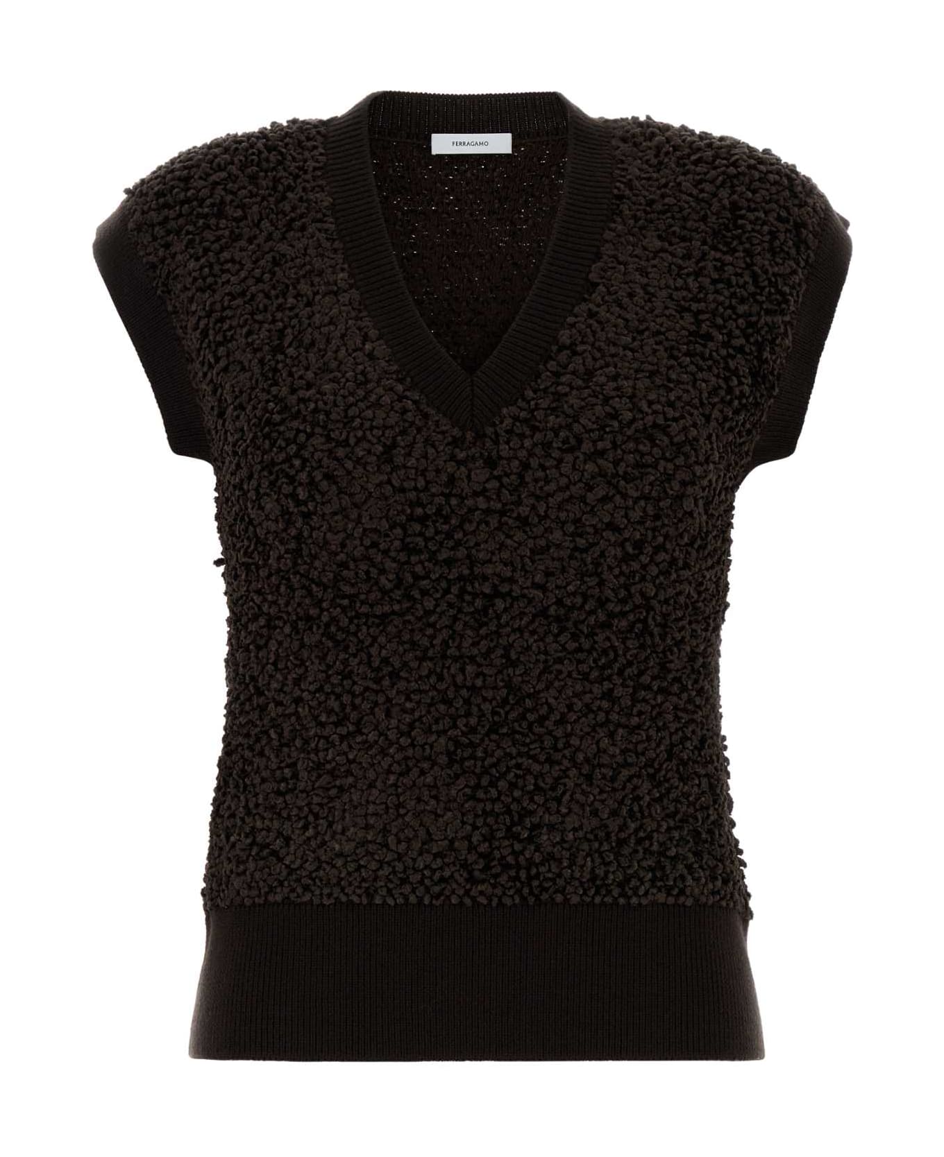 Ferragamo Dark Brown Boucle Vest - DARKEXPRESSO