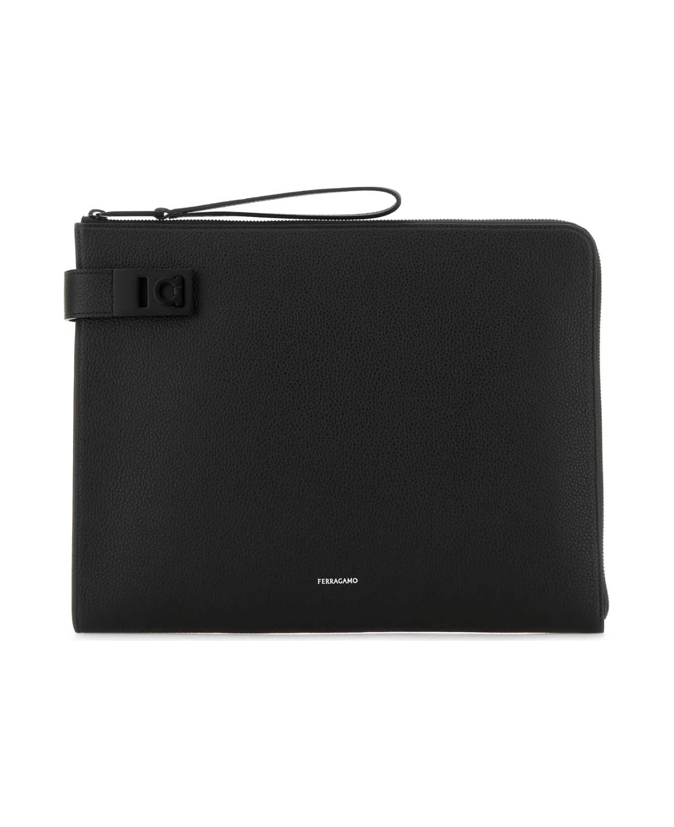 Ferragamo Black Leather Clutch - NERO