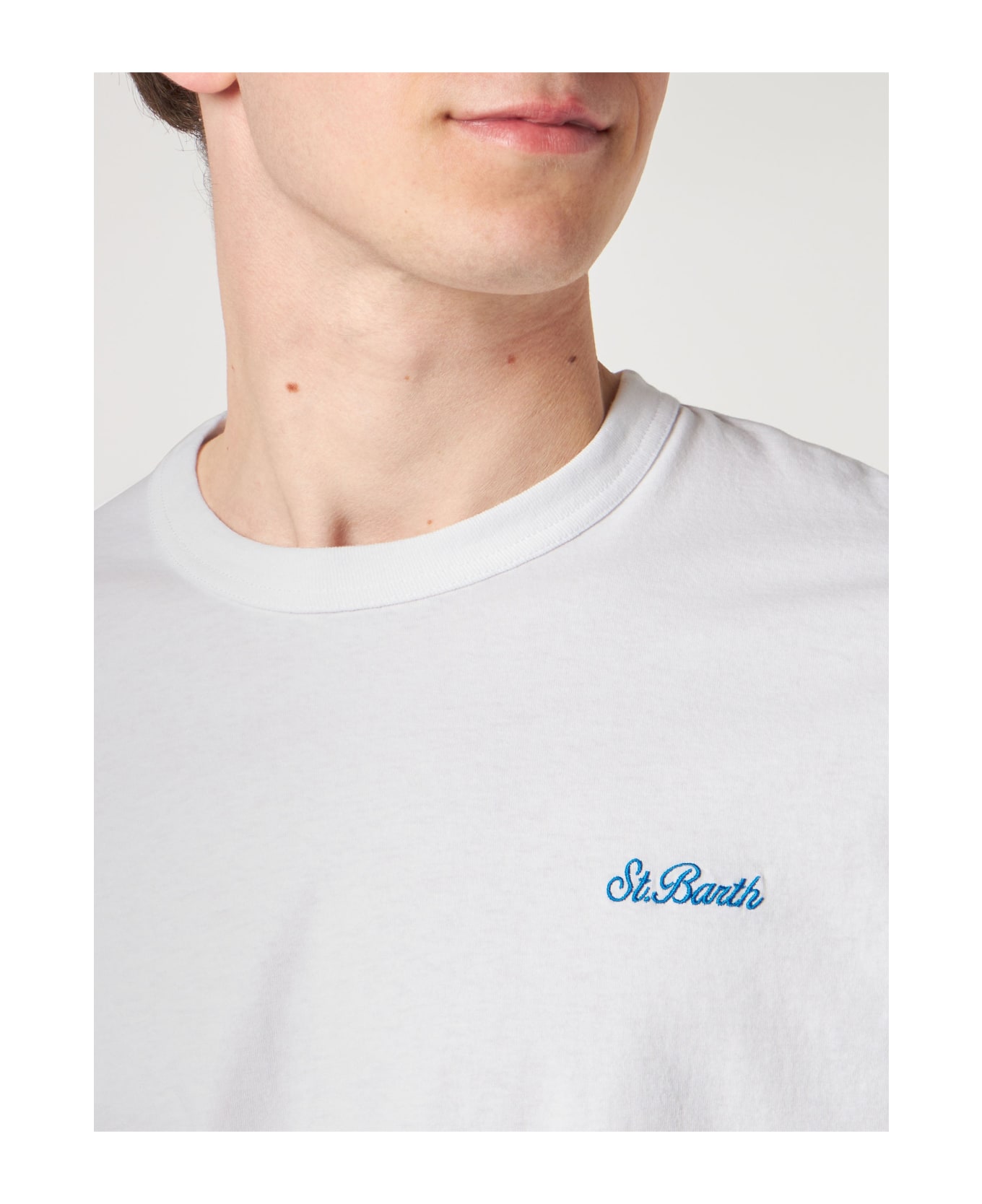 MC2 Saint Barth Man White Cotton T-shirt With Embroidery - WHITE